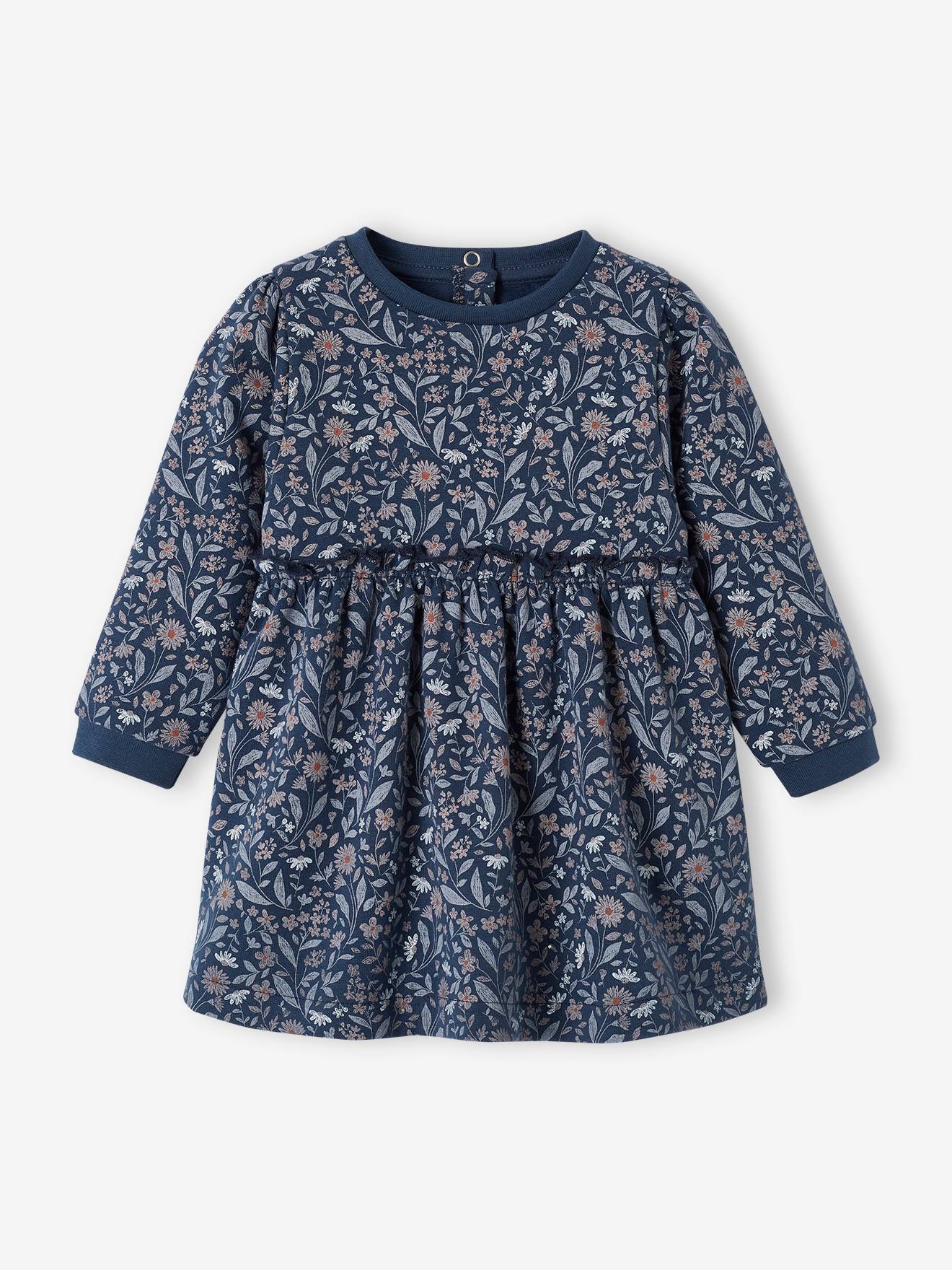 Robe bébé en molleton bleu nuit