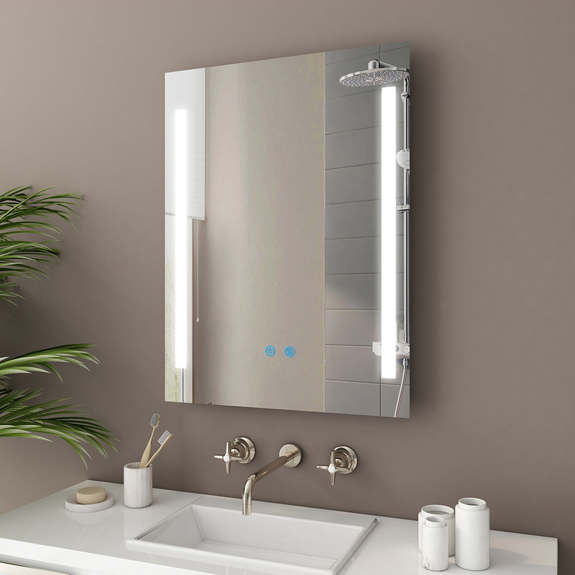 IMPTS Badspiegel LED Badezimmerspiegel mit Beleuchtung Touchschalter, IP44,Dimmbar
