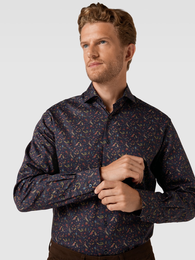 Modern Fit Business-Hemd mit Haifischkragen in marineblau