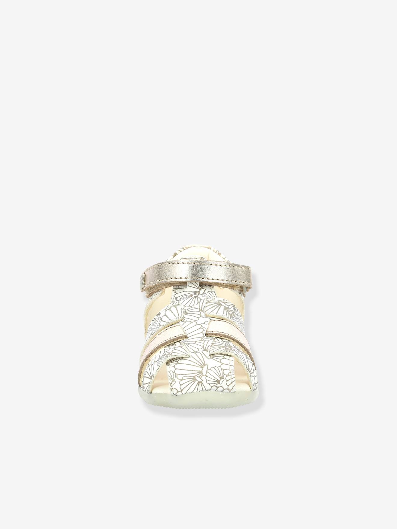 Sandales cuir bébé Bigflo-2 Iconique Biboo KICKERS® blanc argent coquillage