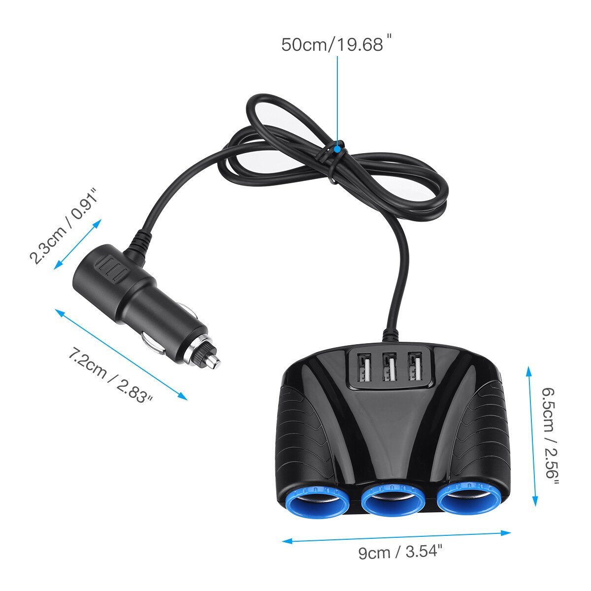 ombar KFZ-Adapter 12-24V, 3xUSB Buchse,3-fach Zigarettenanzünder Verteiler KFZ-Adapter USB-C zu USB-C