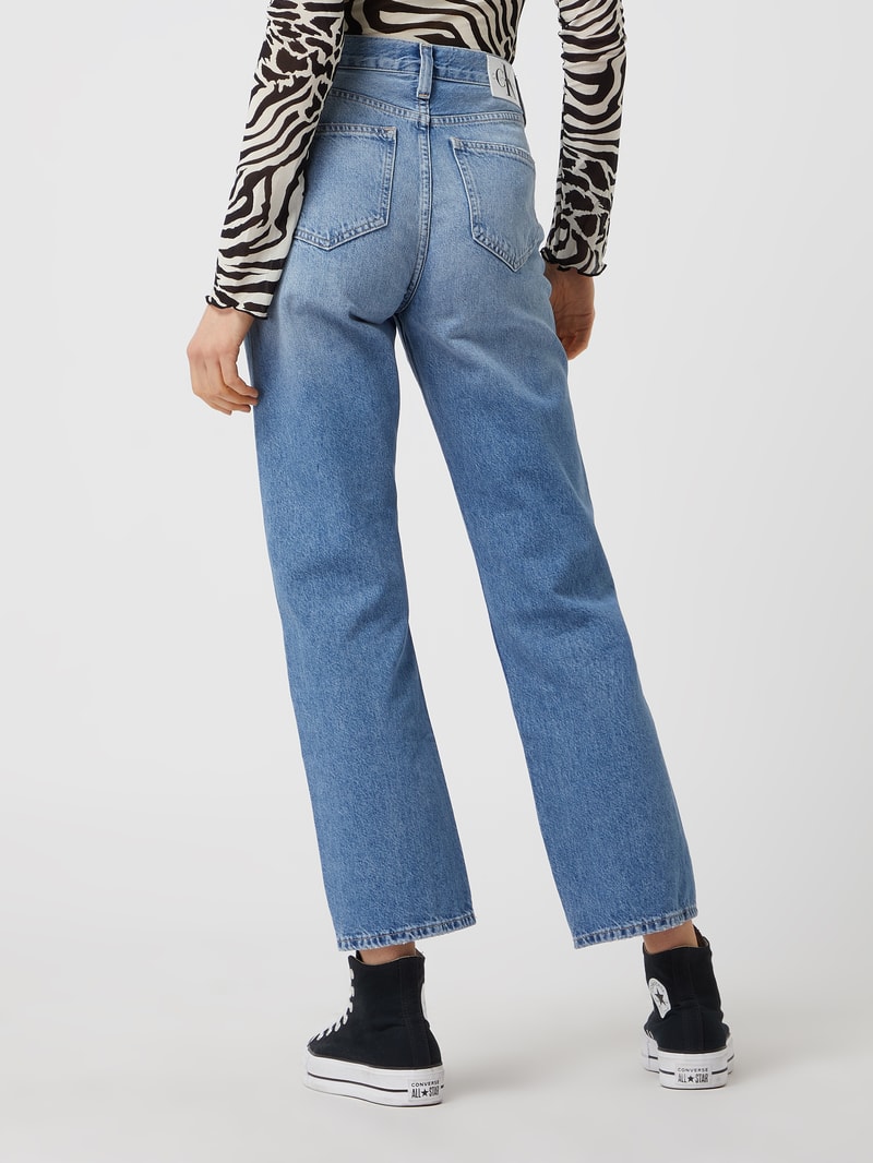 Straight Fit High Waist Jeans aus Baumwolle in jeans