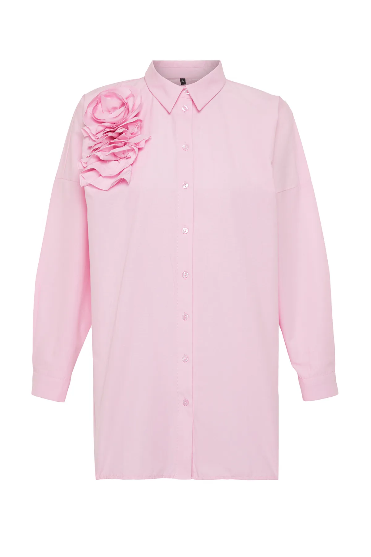 Trendyol Modest  Rosa Hemd aus gewebter Baumwolle mit Blumenapplikationen TCTSS24TG00030