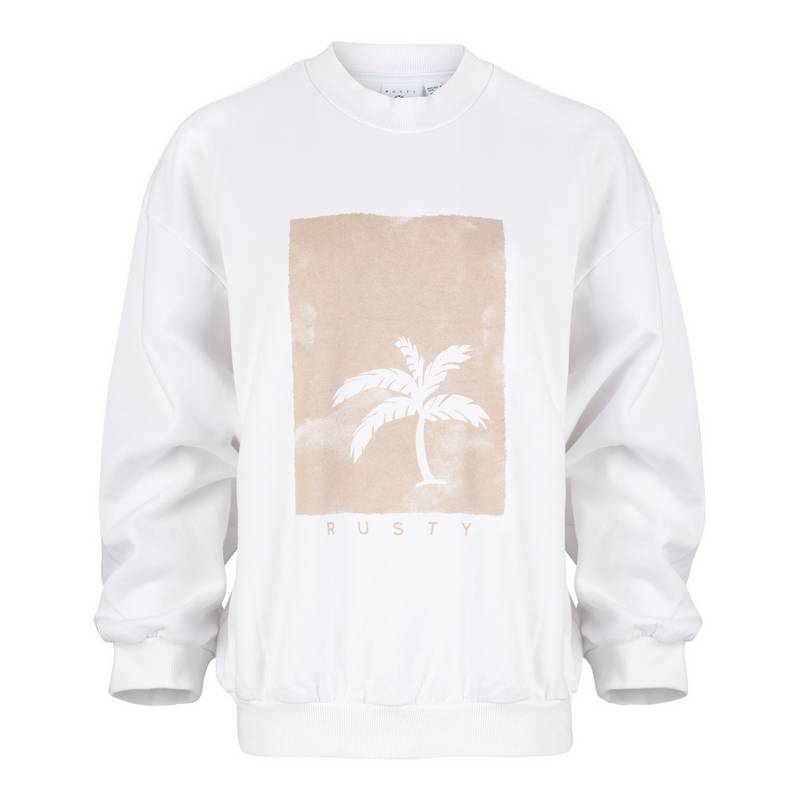 RUSTY SUNSET PALM OVERSIZE CREW NECK FLEECE Sweatshirt Damen