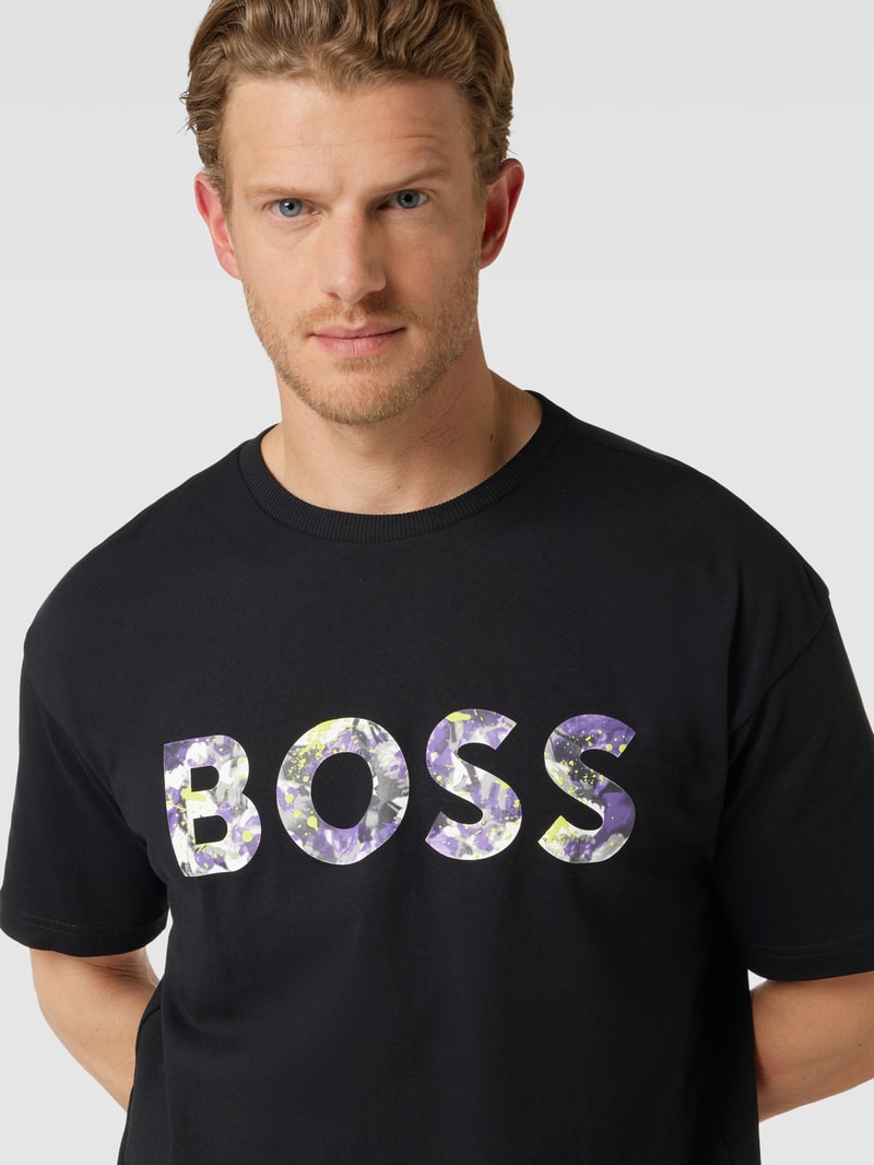 T-Shirt mit Logo-Print Modell 'Lotus' in schwarz
