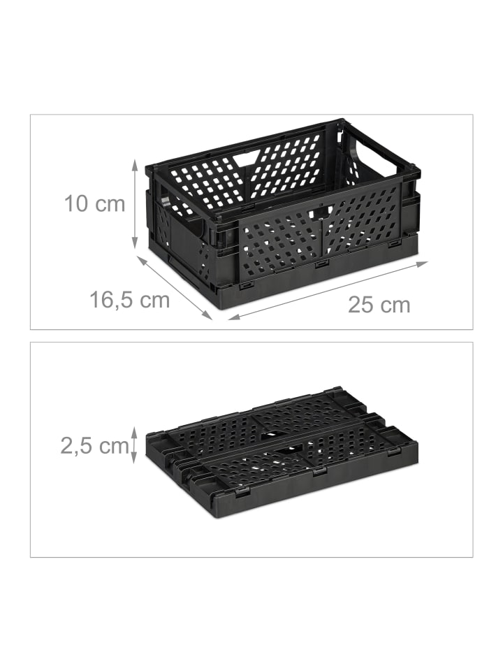 relaxdays 2 x Klappbox in Schwarz - (B)25 x (H)10 x (T)16,5 cm günstig kaufen onesize