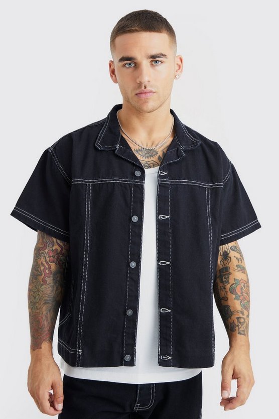 Kastiges Oversize Jeanshemd mit Kontrast-Naht