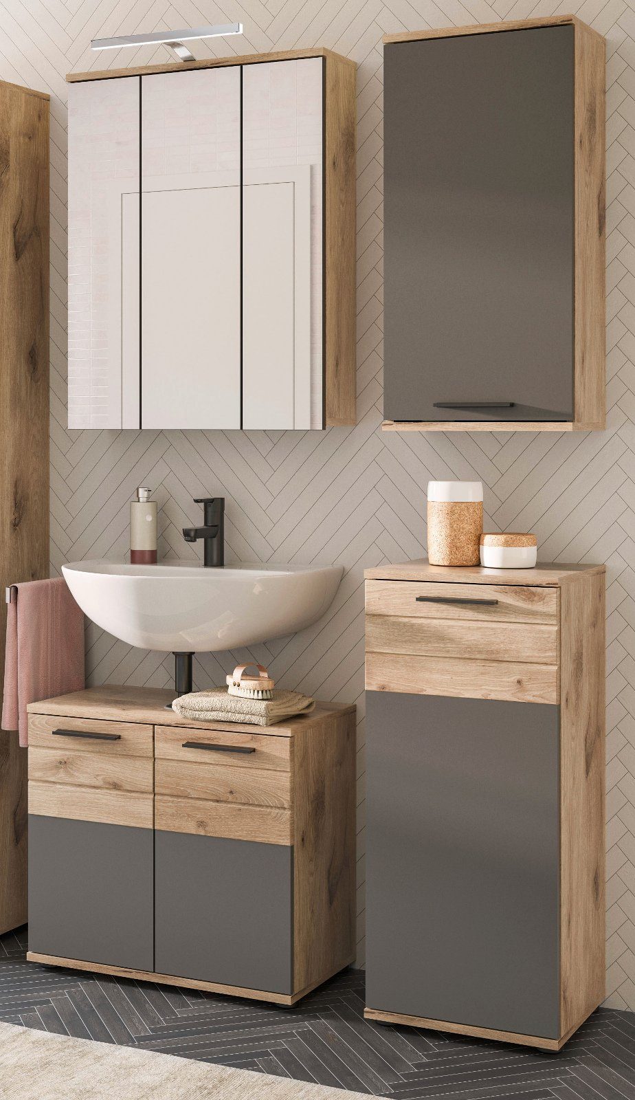 xonox.home Unterschrank Mason (Kommode in grau und Nox Eiche, BxH 37 x 87 cm) Türanschlag wechselbar, mit Soft-Close