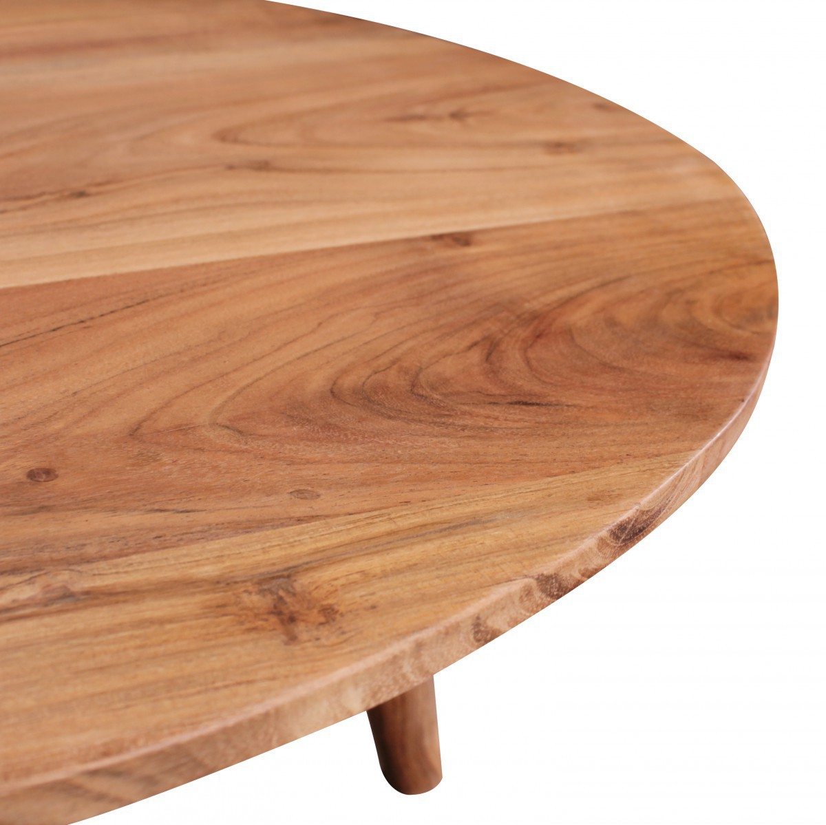Wohnling Couchtisch Massivholz Akazie | Wohnzimmertisch rund Ø75 x 40 cm | Beistelltisch mit 4 Beinen im Landhausstil