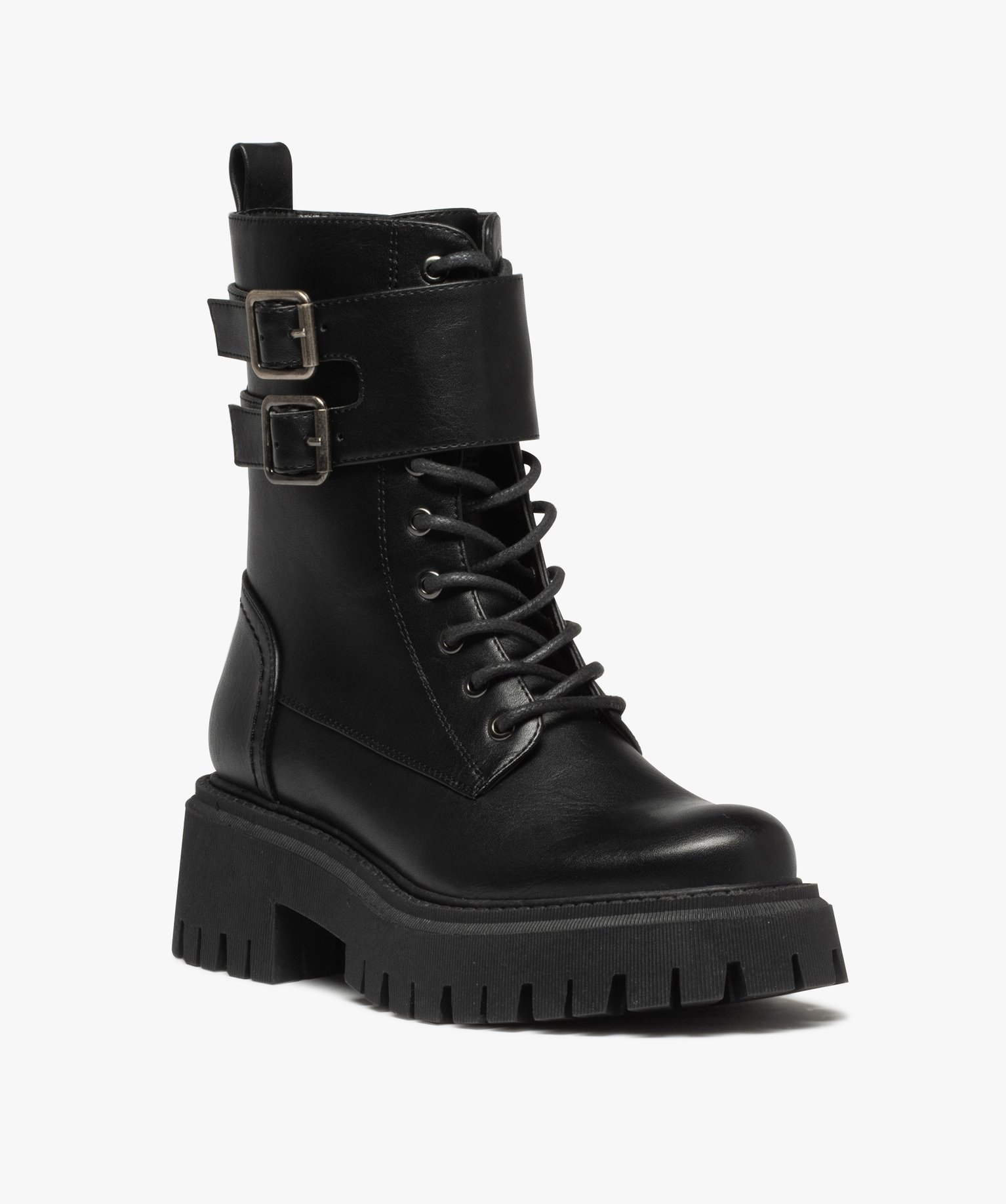 Boots rangers à épaisse semelle crantée femme noir | GEMO