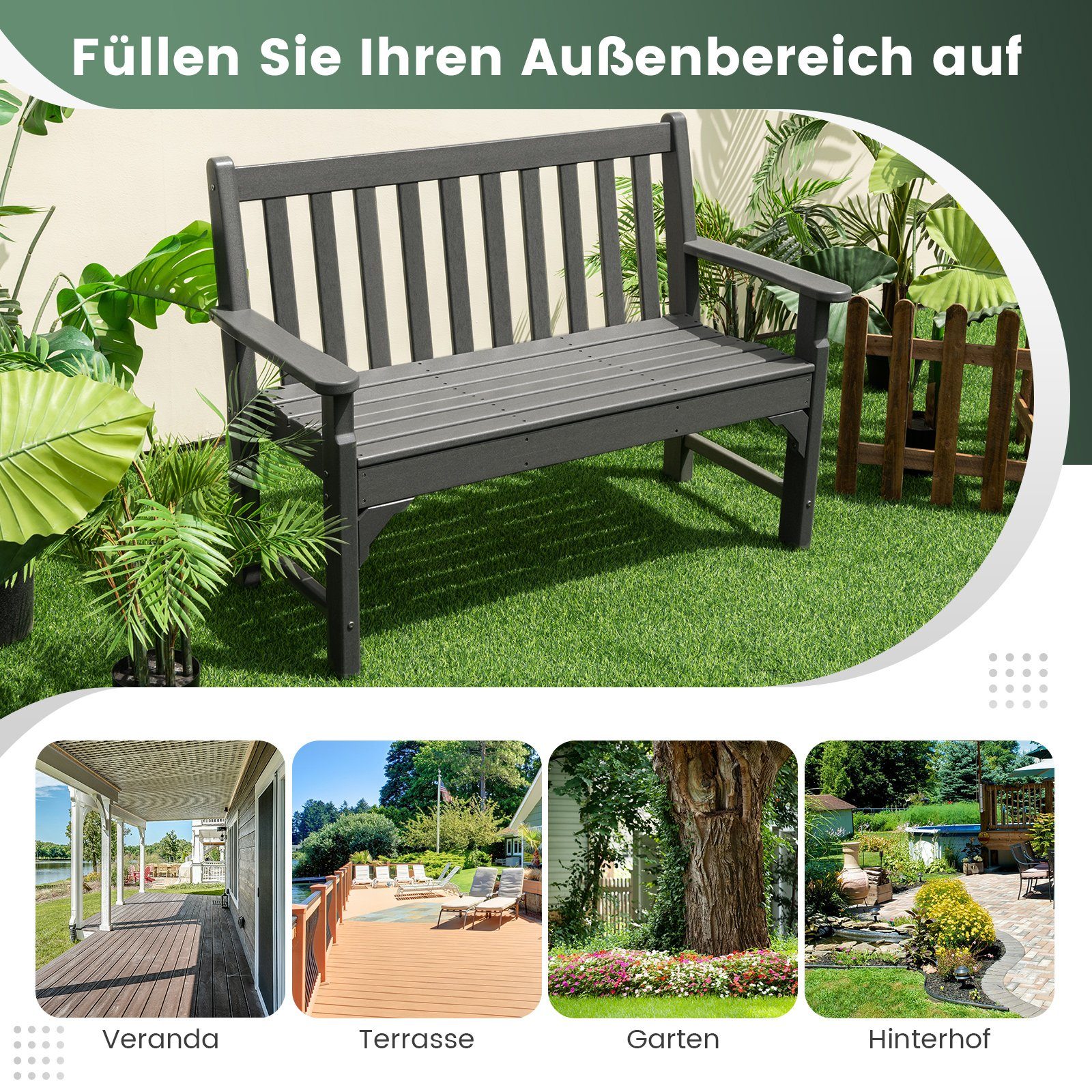 COSTWAY Gartenbank 2-Sitzer Sitzbank, 126 x 60 x 90 cm, bis 320kg