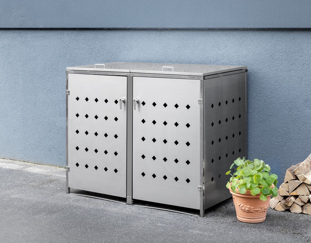 HC Garten & Freizeit Mülltonnenverkleidung 2er Mülltonnenbox Raute, Edelstahl