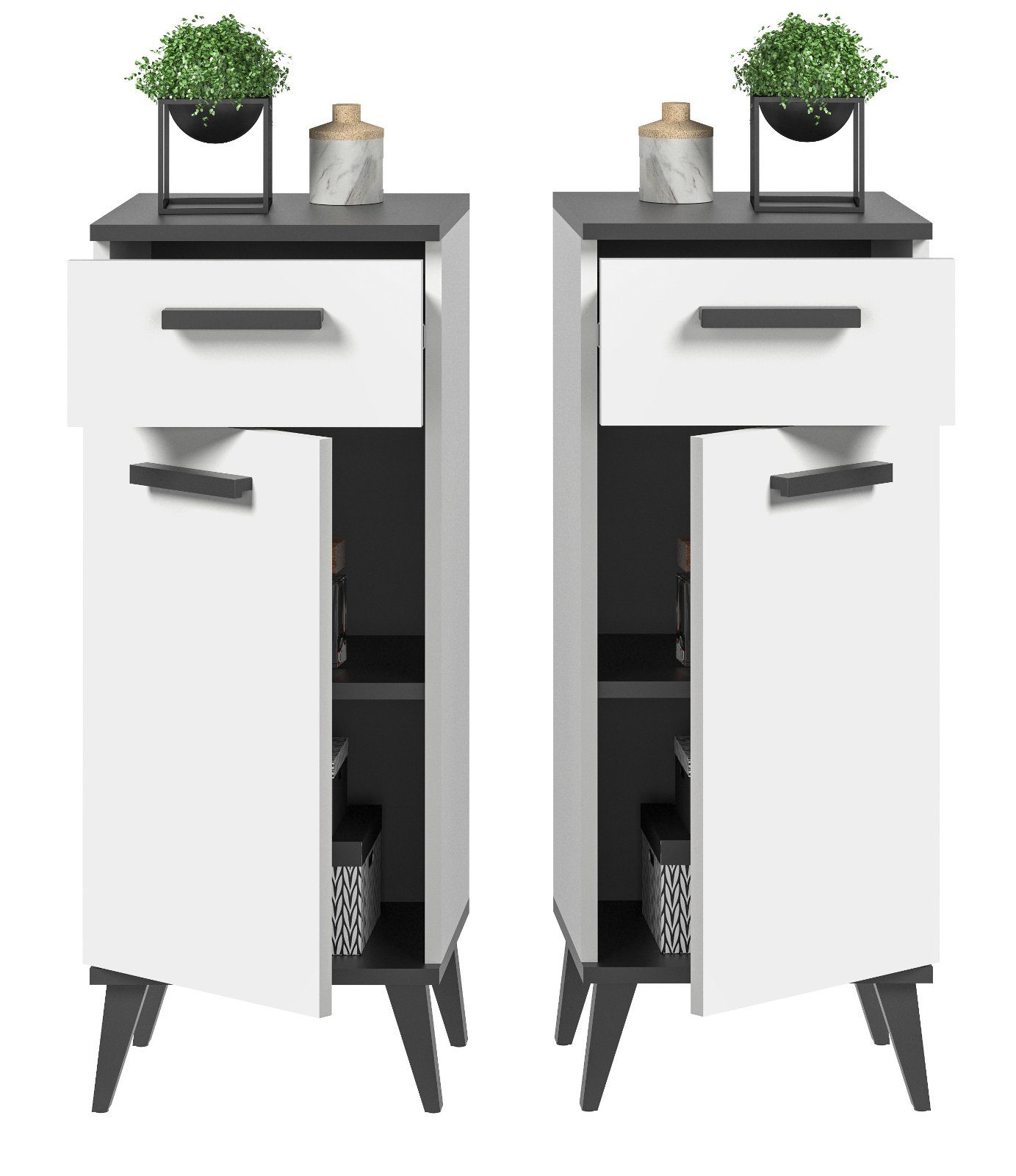 xonox.home Badkommode Rocket (Badschrank in weiß mit Anthrazit grau, 34 x 86), mit Schublade
