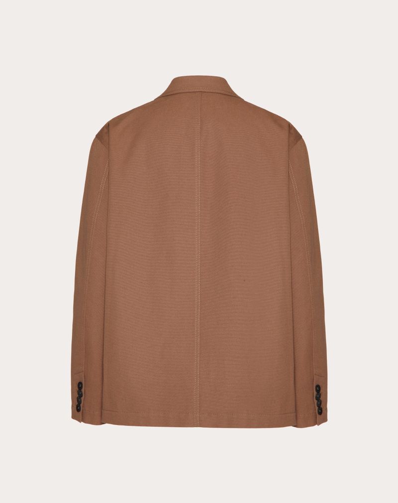 VESTE EN TOILE DE COTON EXTENSIBLE À SIMPLE BOUTON AVEC DÉTAIL EN V CAOUTCHOUC