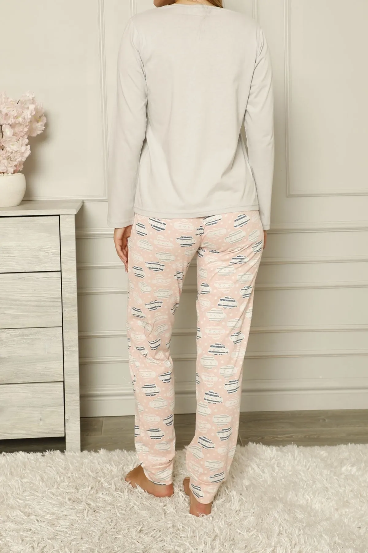 Nicoletta  Damen-Pyjama-Set Baumwolle Grau
