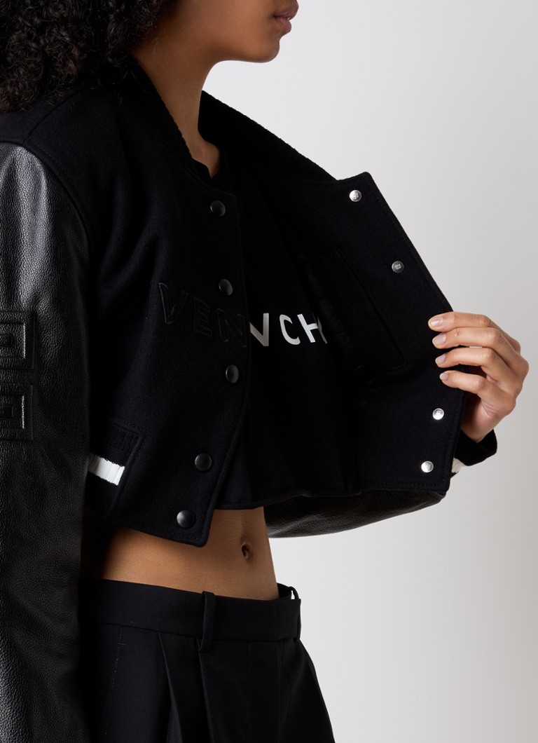 Zkrácená prošívaná baseballová bunda Givenchy z vlněné směsi s koženými detaily