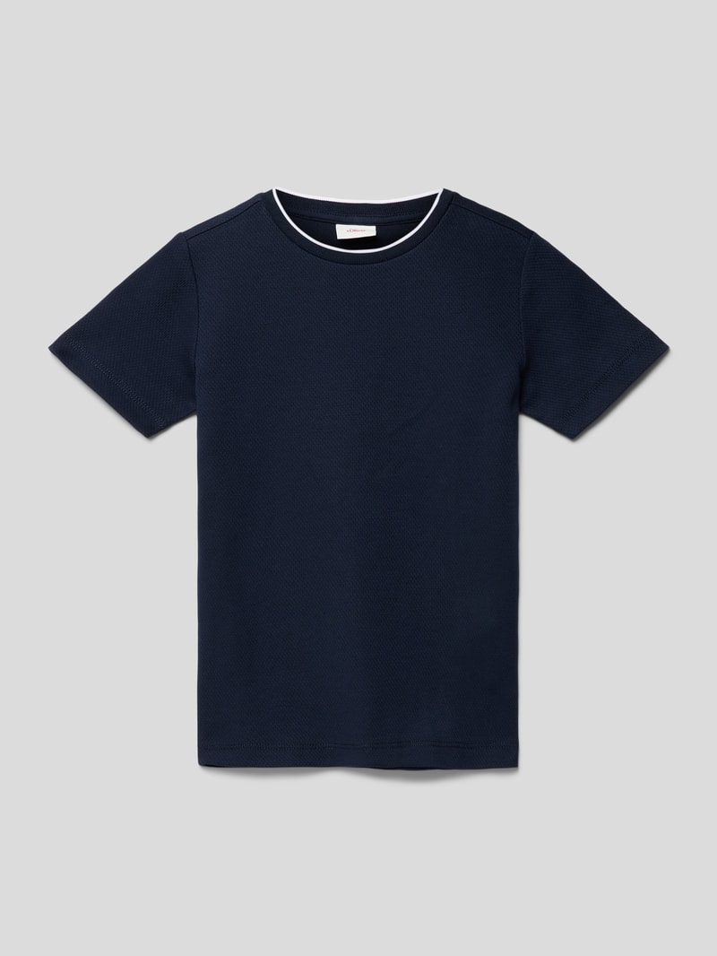 T-Shirt aus Baumwolle mit Strukturmuster in marineblau