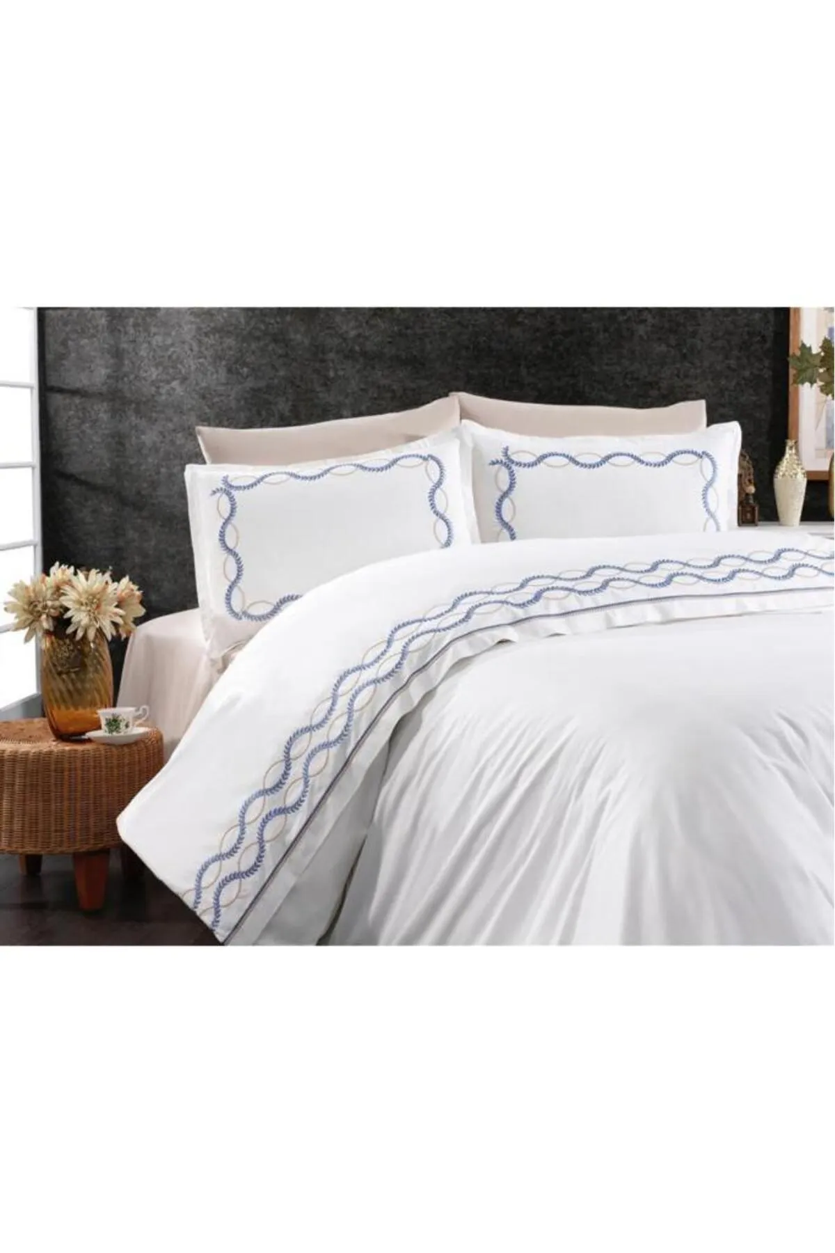 Çeyiz Diyarı  Bettwäsche Doppelbett - Blau - Gestreift