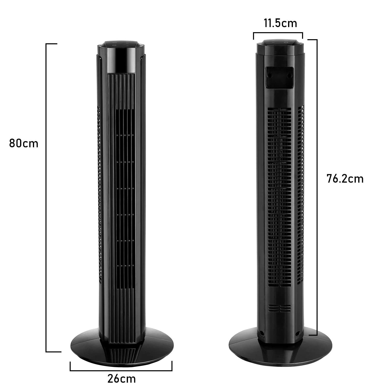 ZMH Turmventilator Schwarz Leise 90° Oszillierender mit Fernbedienung für Schlafzimmer, 80cm mit 3 Geschwindigkeiten Säulenventilator 7.5H Timer