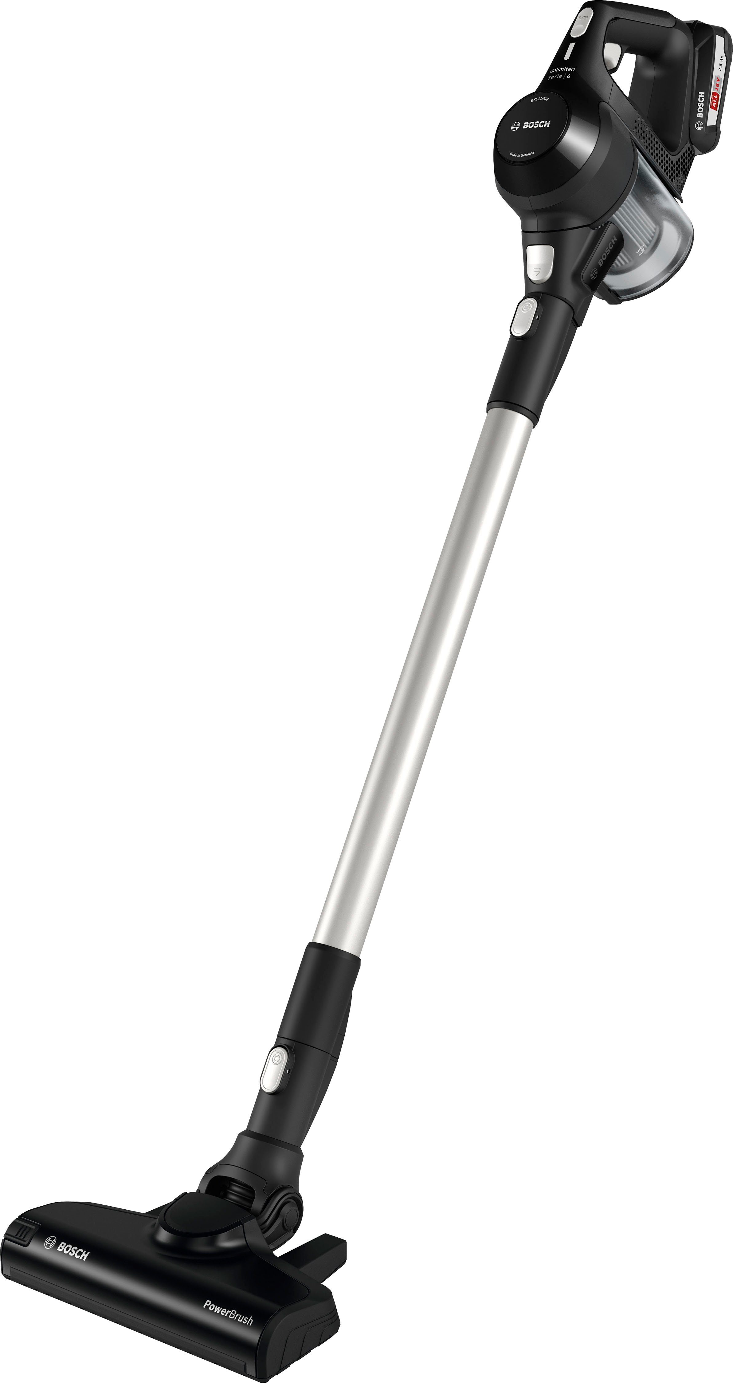 BOSCH Akku-Hand-und Stielstaubsauger Unlimited Serie 6 BLS612BLCK, beutellos, inkl. 2 Akkus, Hygiene-Filter, alle Bodenartenlange lange Laufzeit