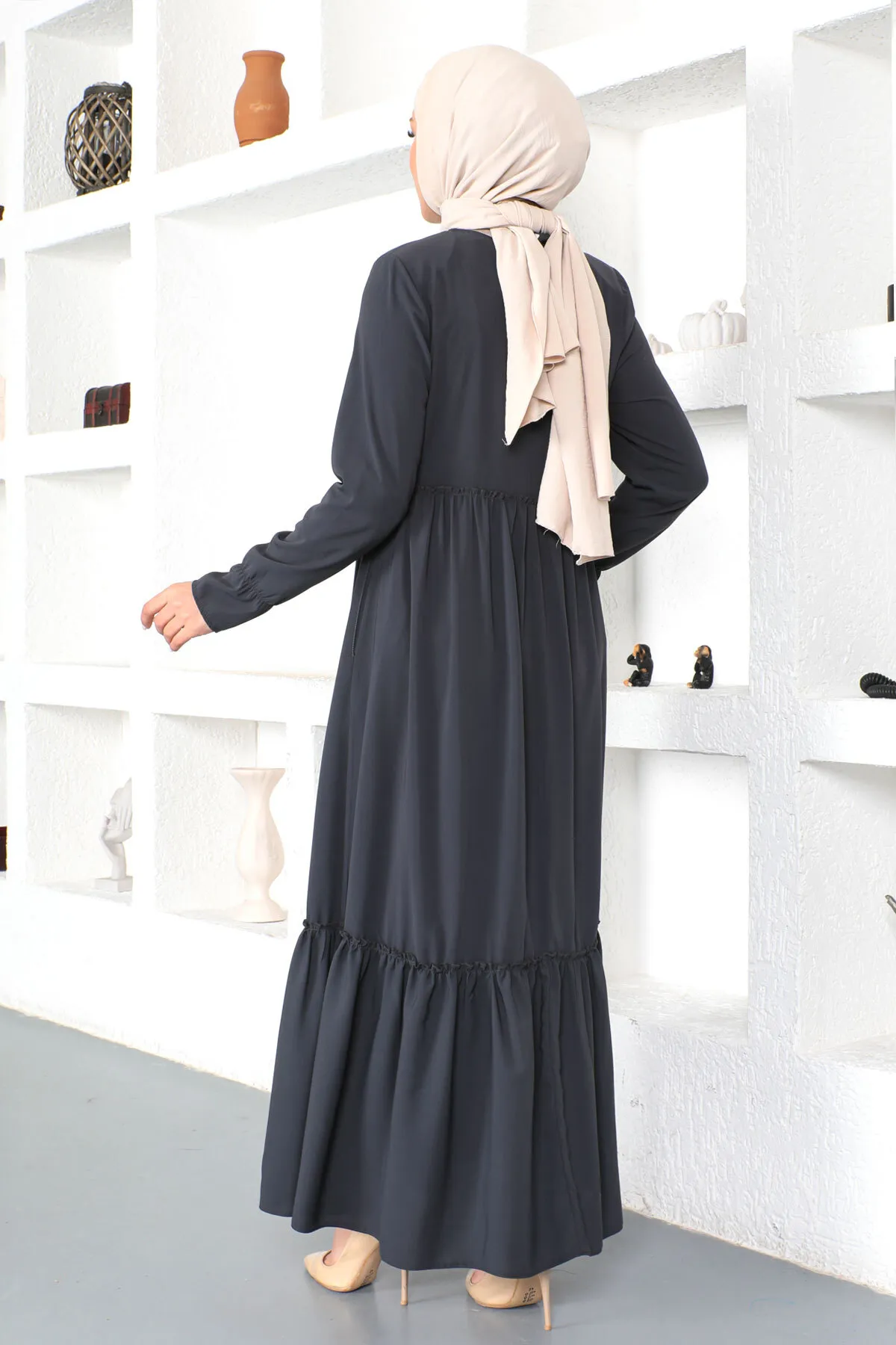 Tesettür Dünyası  Volant Hijab Abaya Tsd230335 Anthrazit