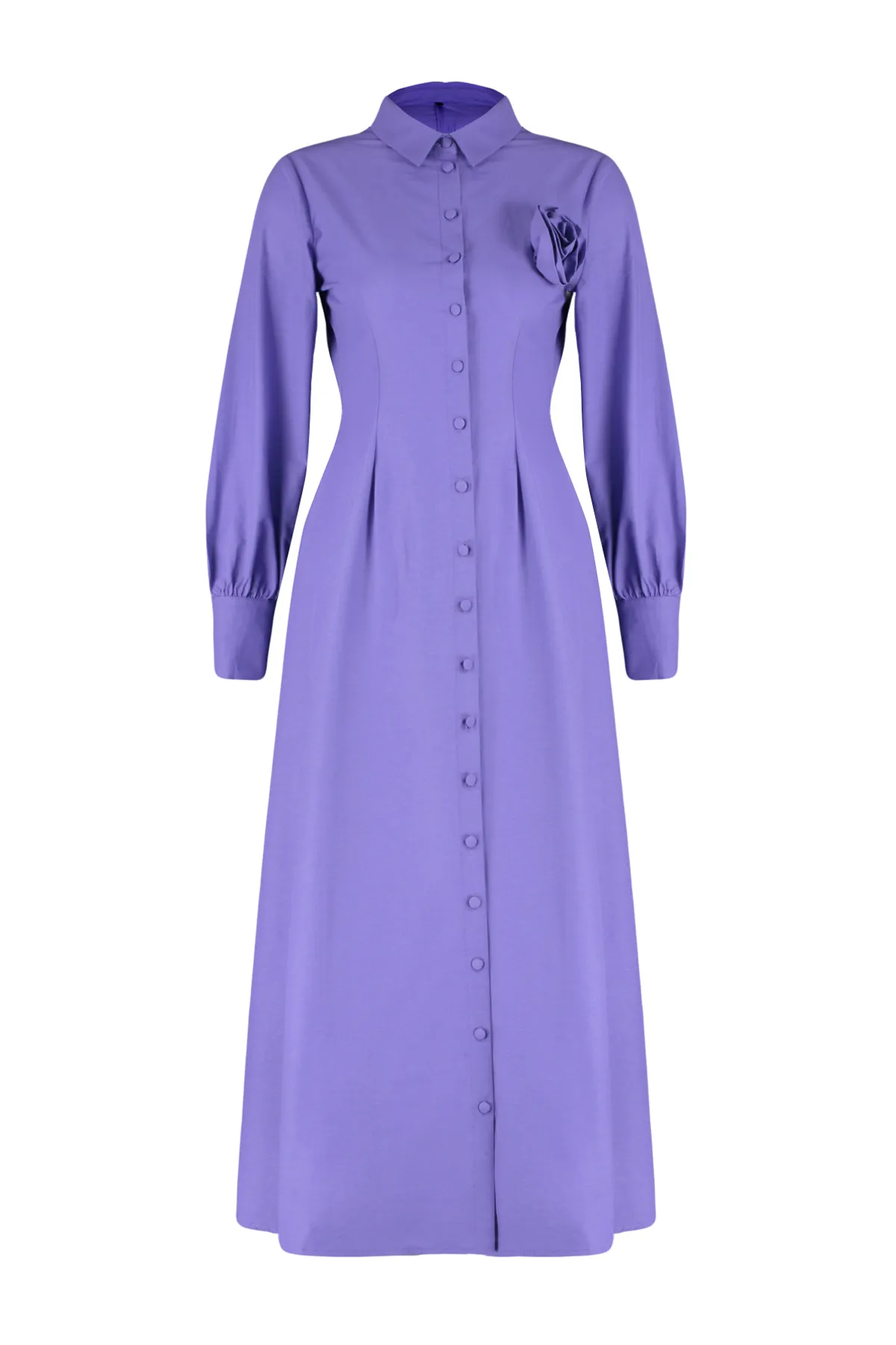 Trendyol Modest  Lila gewebtes Hemdblusenkleid mit Blumendetail TCTSS24EB00029