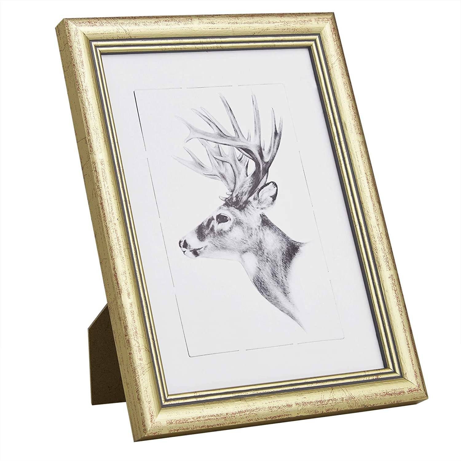 Woltu Bilderrahmen 9408, Fotogalerie, Holz Rahmen, Glasscheibe, Artos Stil Gold