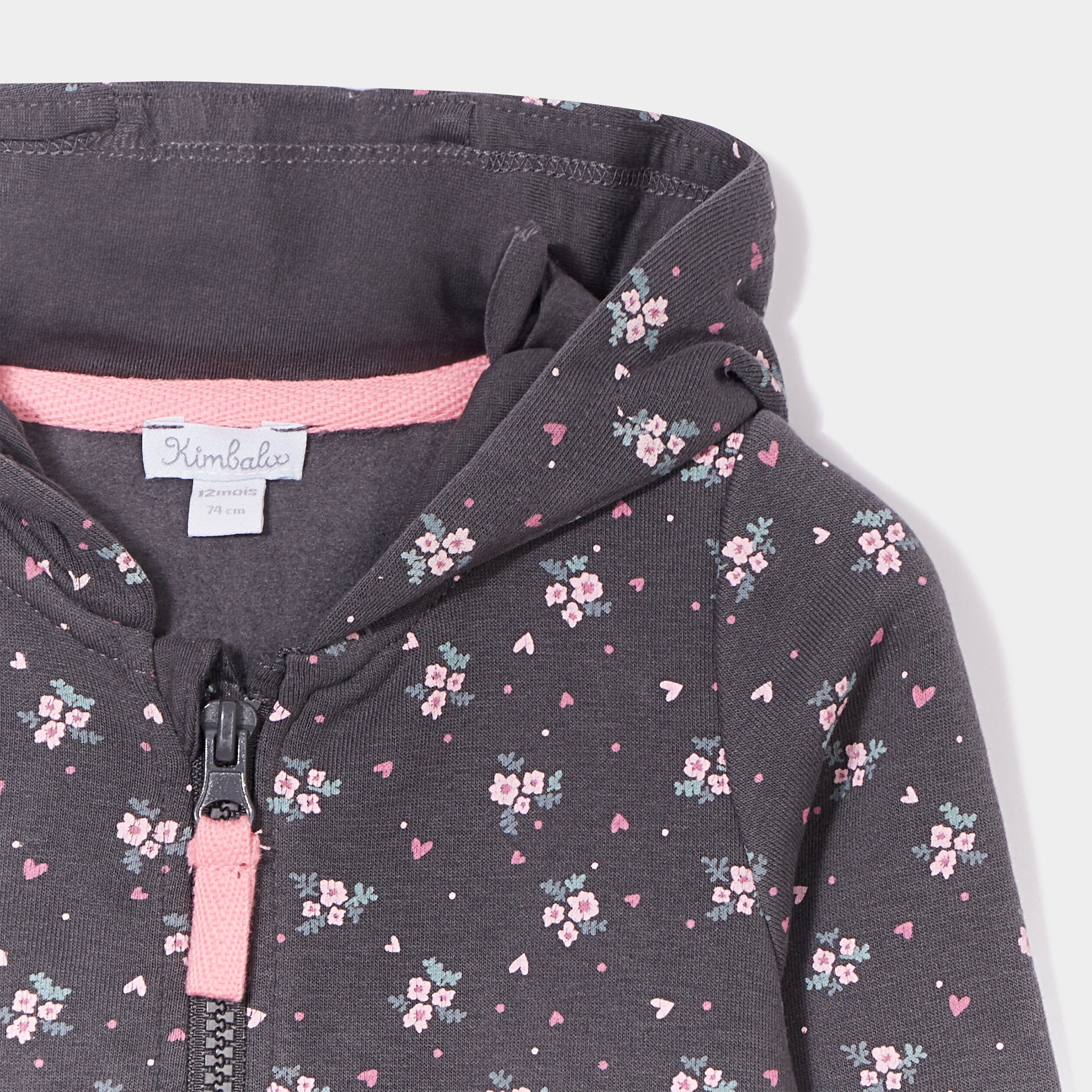 Sweat à capuche zippé Kimbaloo gris foncé bébé fille | La Halle