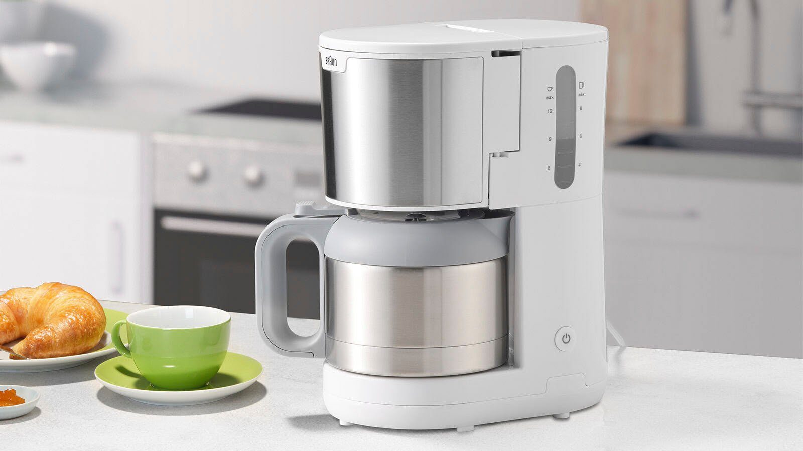 Braun Filterkaffeemaschine PurShine KF1505 WH mit Thermokanne, 1,2l Kaffeekanne, Papierfilter