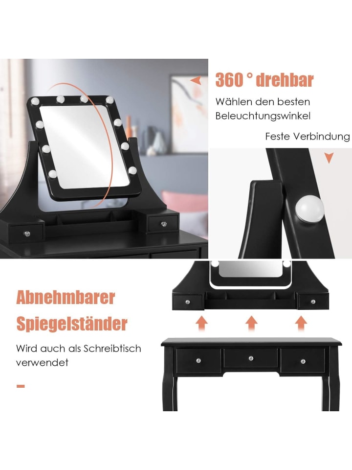 COSTWAY Schminktisch Set LED in Schwarz günstig kaufen onesize