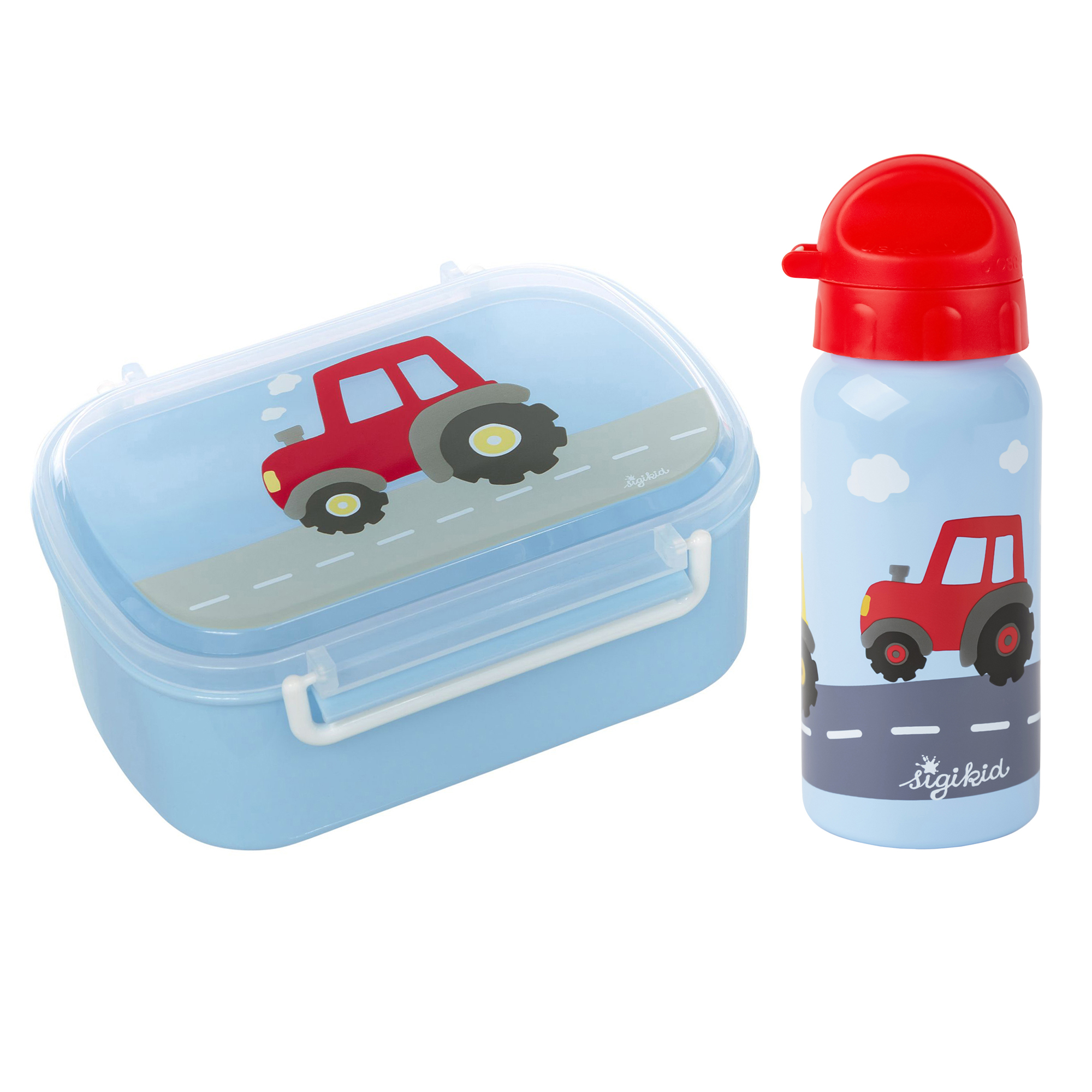Kinder Set Edelstahl-Trinkflasche und Brotbox Traktor