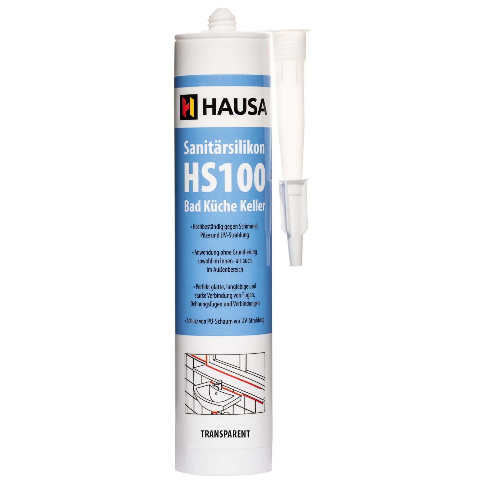 Hausa Silikon schimmelresistent, Sanitär Silikon HS100, Kartusche 310 ml, (Dichtmasse Fuge, 1-tlg., Verfugen Bad Dusche Küche acetatvernetzend), antischimmel Sanitär Silikon zum Abdichten