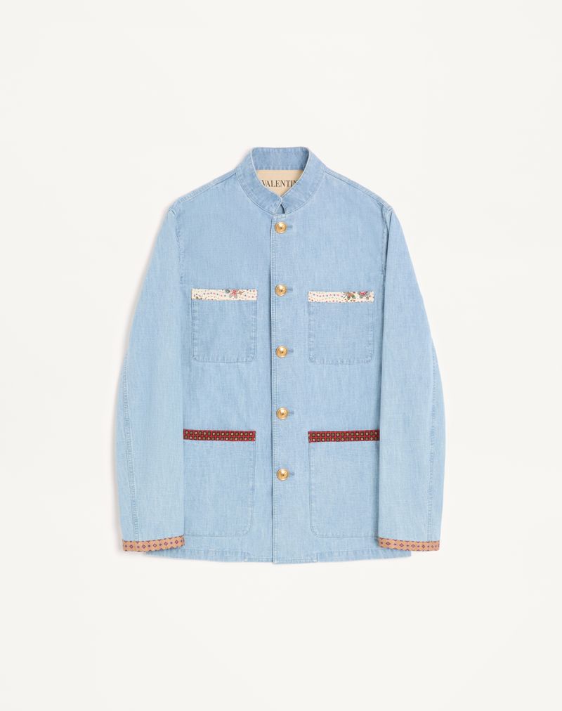 Jaqueta Safari Valentino em Denim com Bordas Estampadas