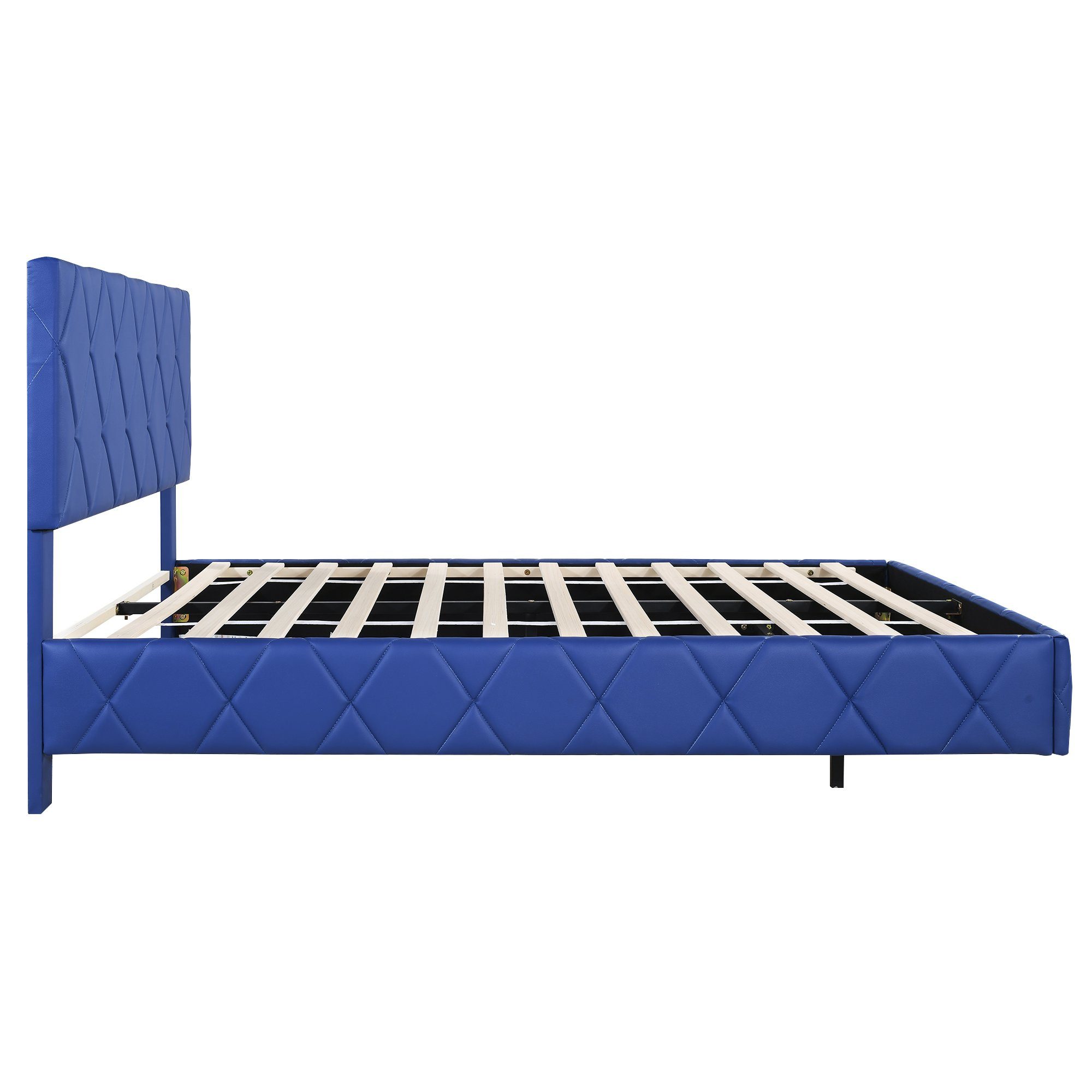 Merax Polsterbett Kunstleder mit Lattenrost, Doppelbett 140x200cm gepolstert mit LED, Bettgestell