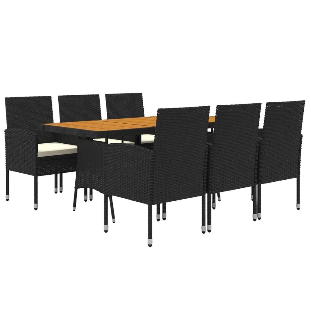 vidaXL Garten-Essgruppe 7-tlg. Garten-Essgruppe Poly Rattan Schwarz, (7-tlg)
