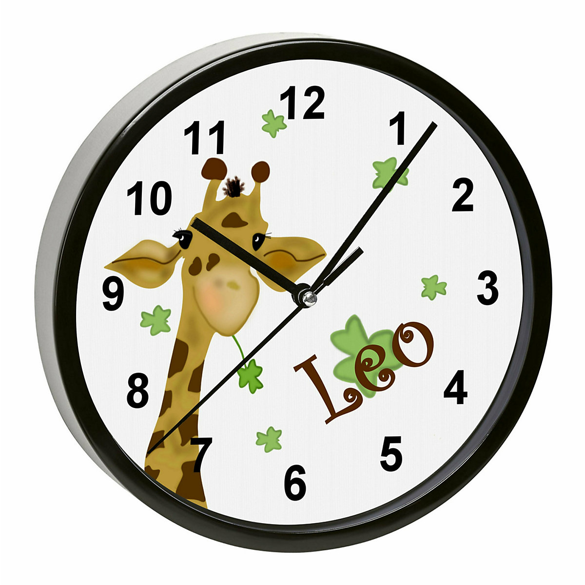 Kinder Wanduhr laufruhig personalisiert mit Name Giraffe