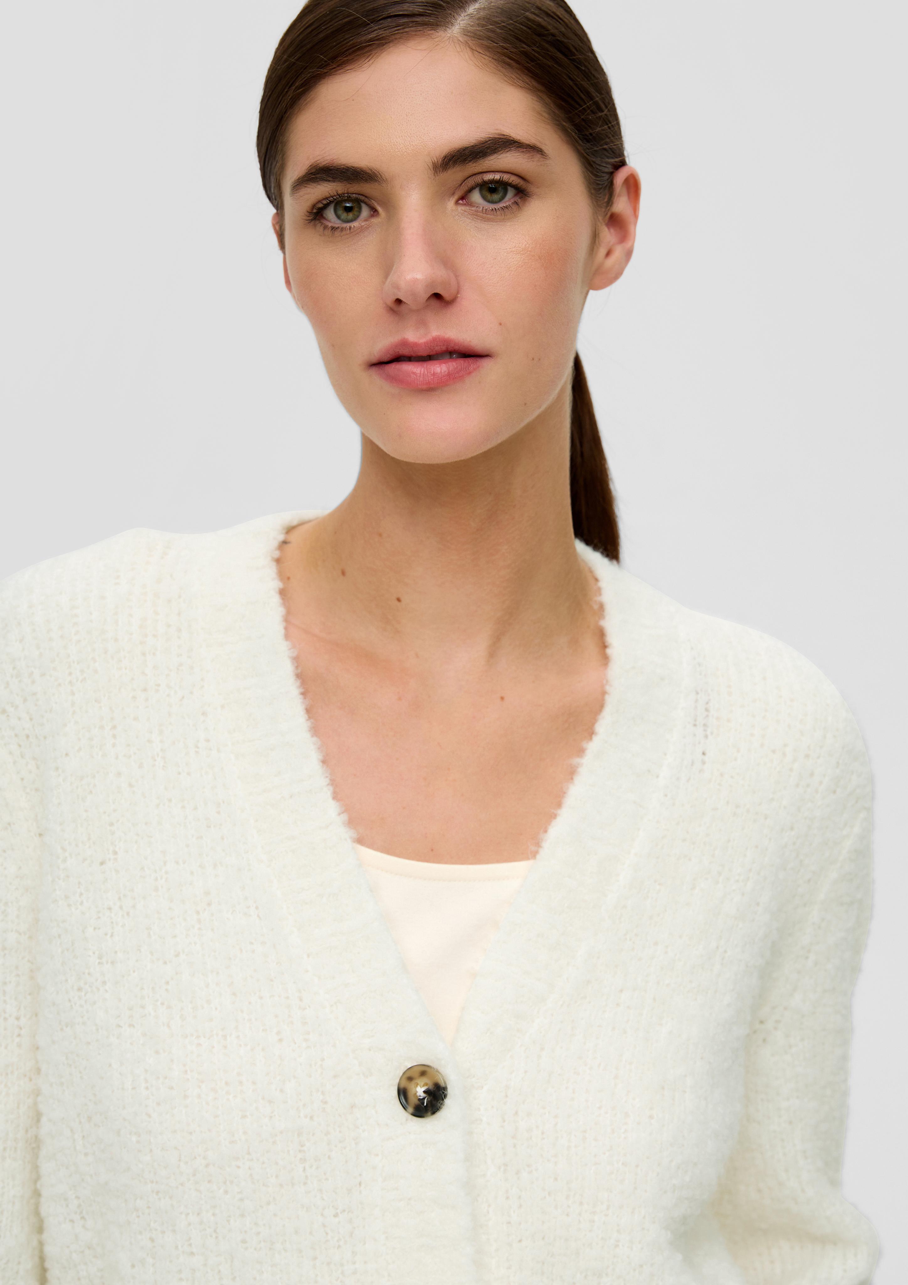 Verkürzte Strickjacke aus Alpakamix  2136001-0700
