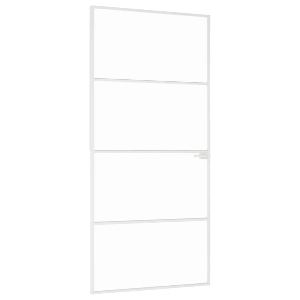 vidaXL Haustür Innentür Weiß 93x201,5 cm Hartglas & Aluminium Schlank (1-St)