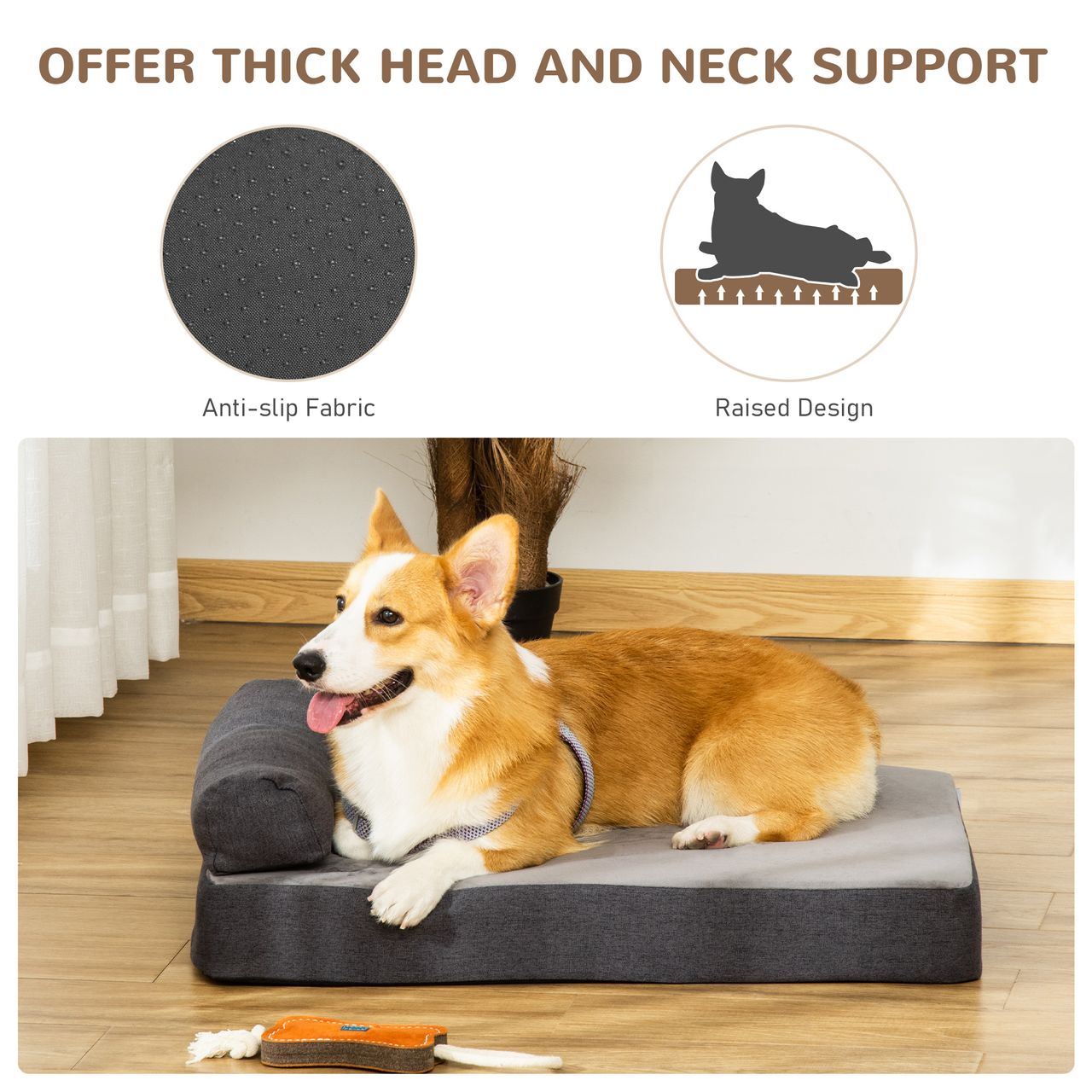 PawHut Haustierbett Tierbett Hundematratze Hundematte Bezug abnehmbar waschbar für kleine Hunde Katzen leinenartiges Polyester samtartiges Polyester PP-Baumwolle Grau75 x 55 x 20 cm