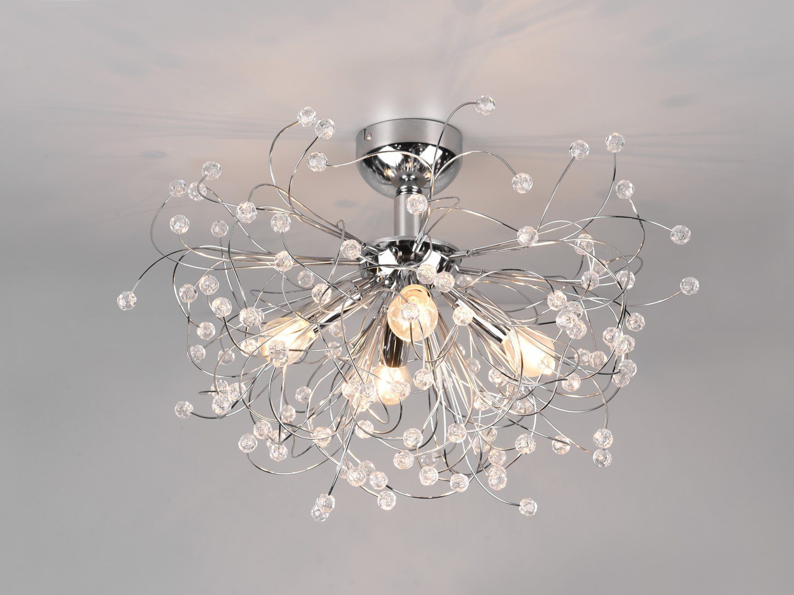 meineWunschleuchte LED Deckenleuchte, LED wechselbar, Warmweiß, ausgefallene Designer Kristall-lampe Treppenhaus Galerie Silber, Ø55cm