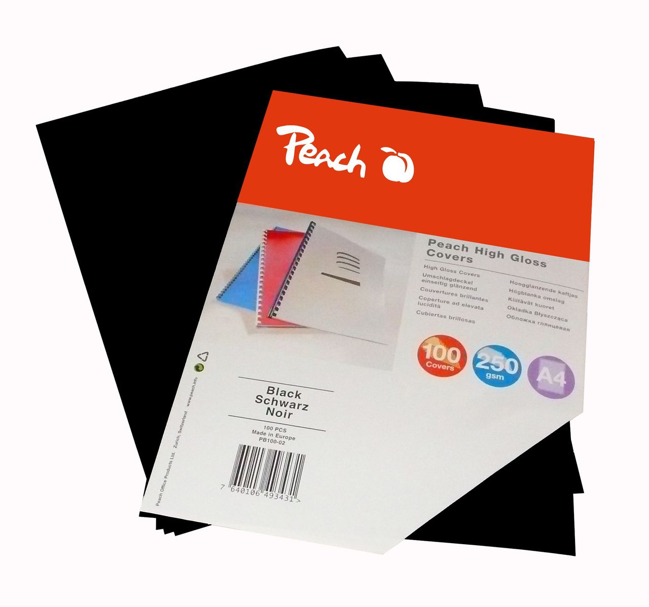 Peach Einbanddeckel hochglanz, 250g/m2, A4, schwarz, 100 Stk