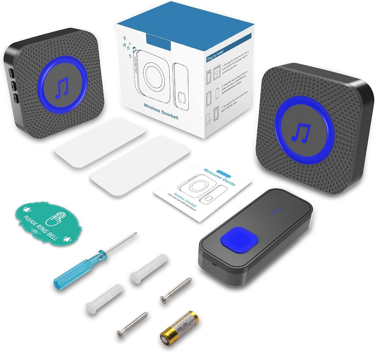 Yaviel Türklingel-Set Funkklingel Aussen Wasserdicht Klingel Haustür Funk Wireless Boorbell, Haustürklingel 2 Empfänger Batteriebetrieben 400m Reichweite 110dB