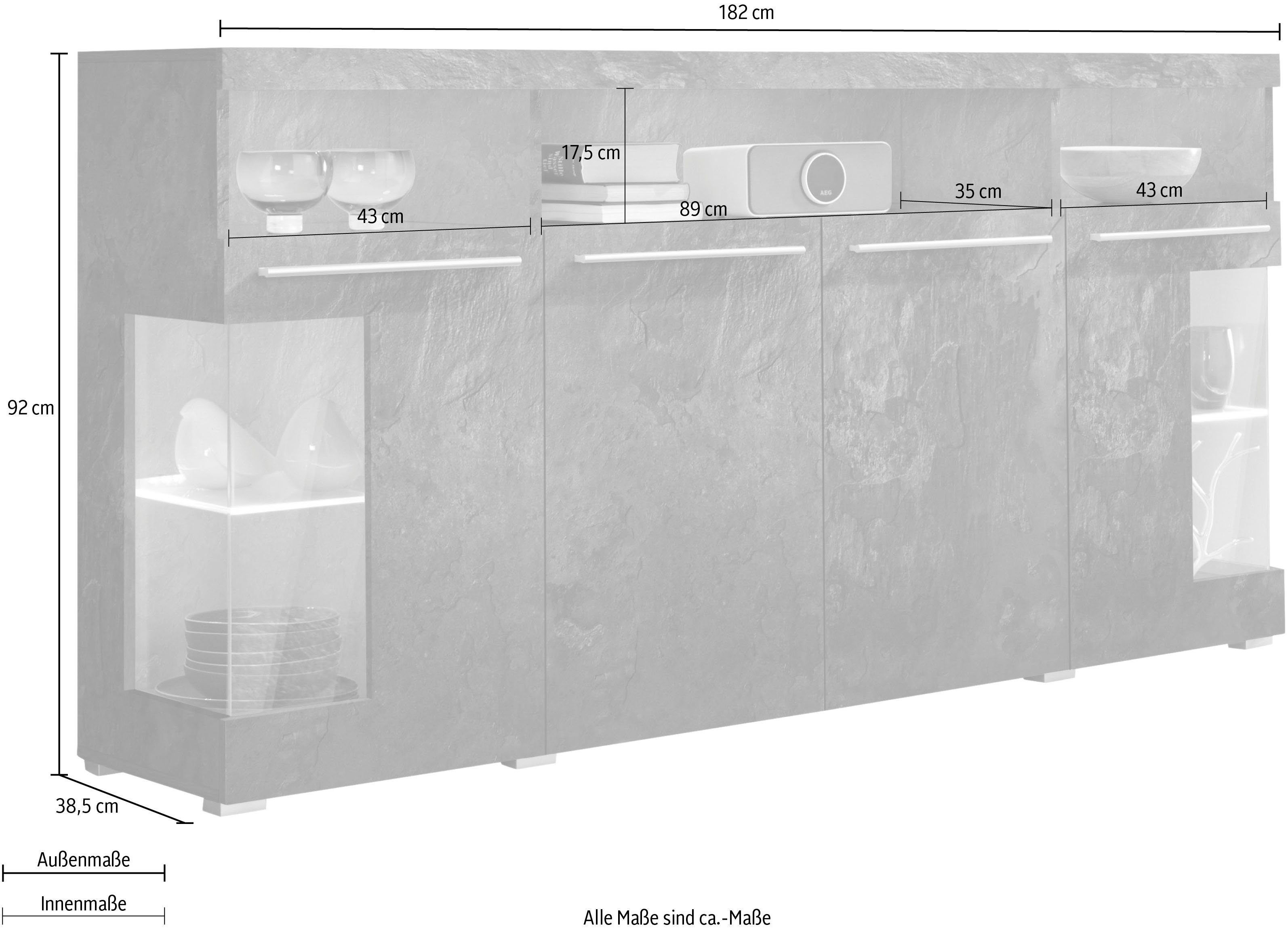 Helvetia Sideboard India, Breite 182 cm