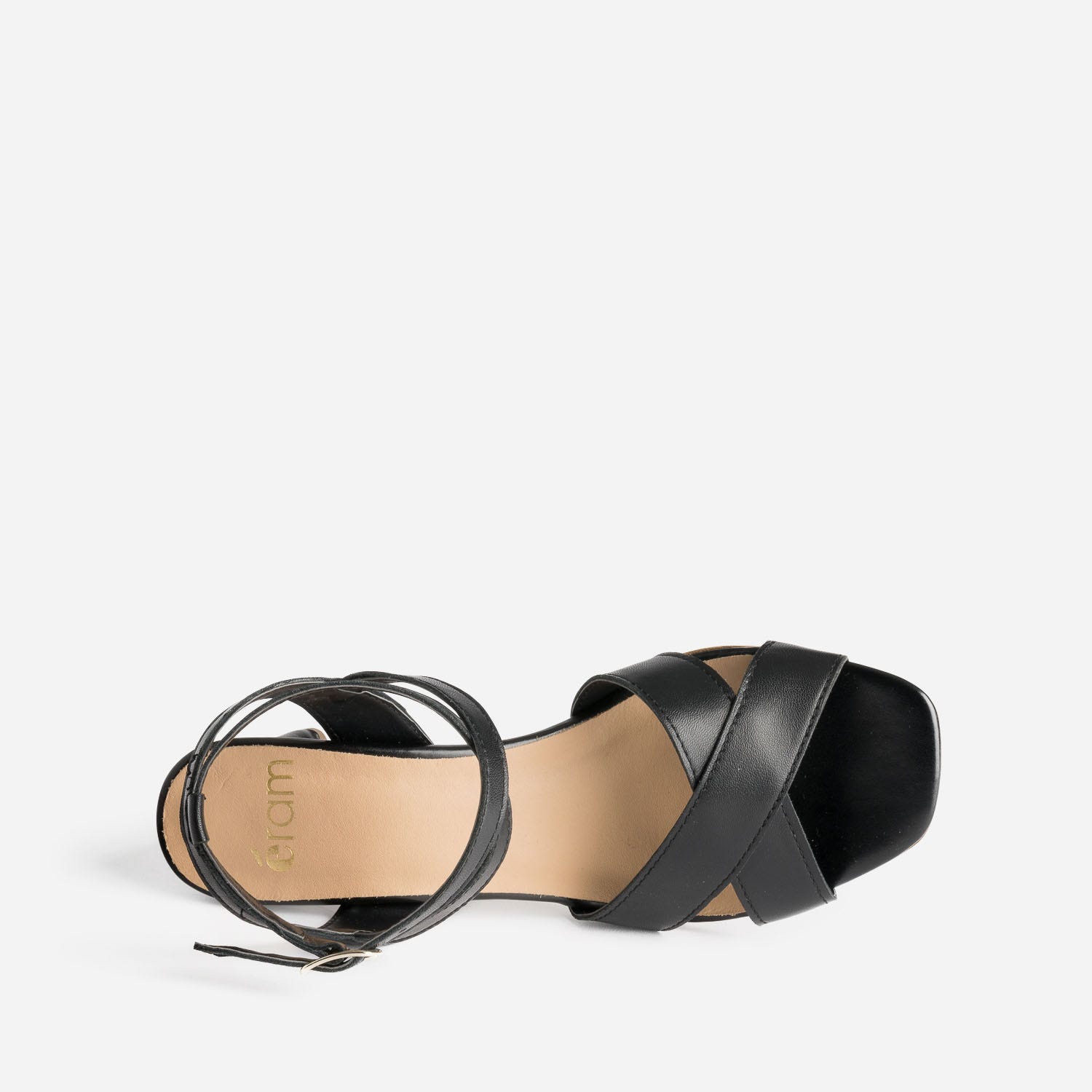 Sandale noire en cuir à talon