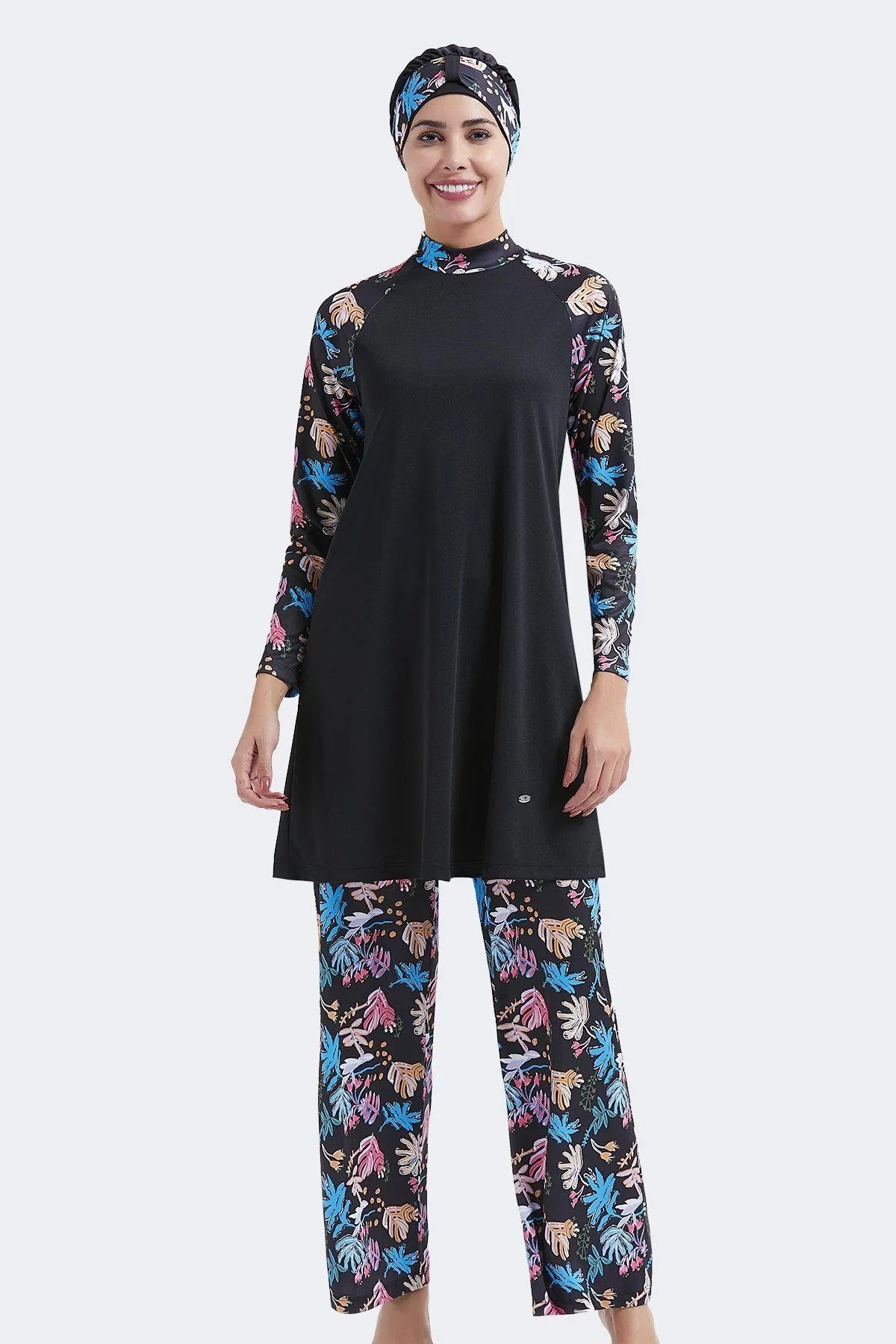 C&City  Vollständig bedeckter 4-teiliger Hijab-Badeanzug C11007 Schwarz