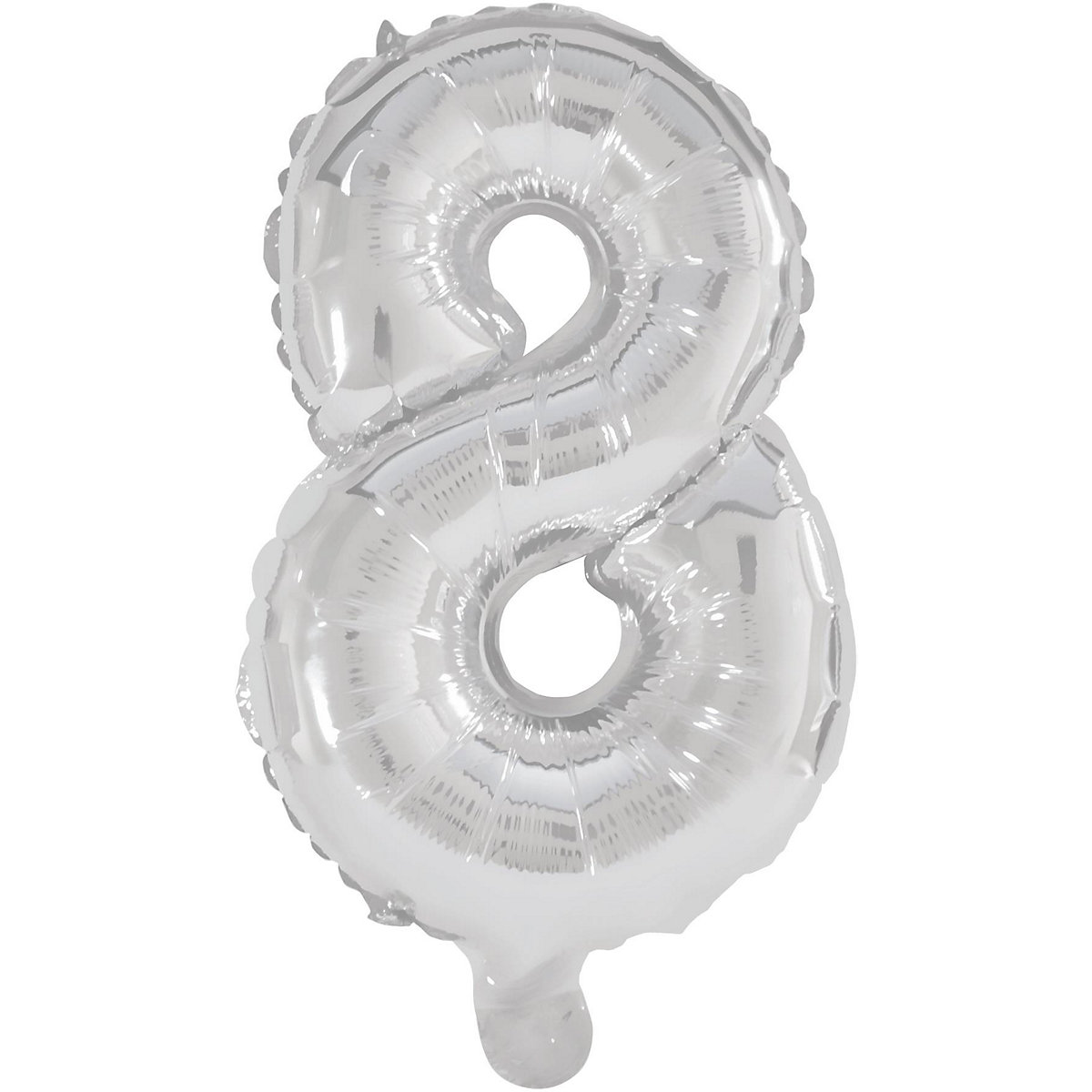 Folienballon Zahl 8 silber, 85 cm, inkl. Pustehalm