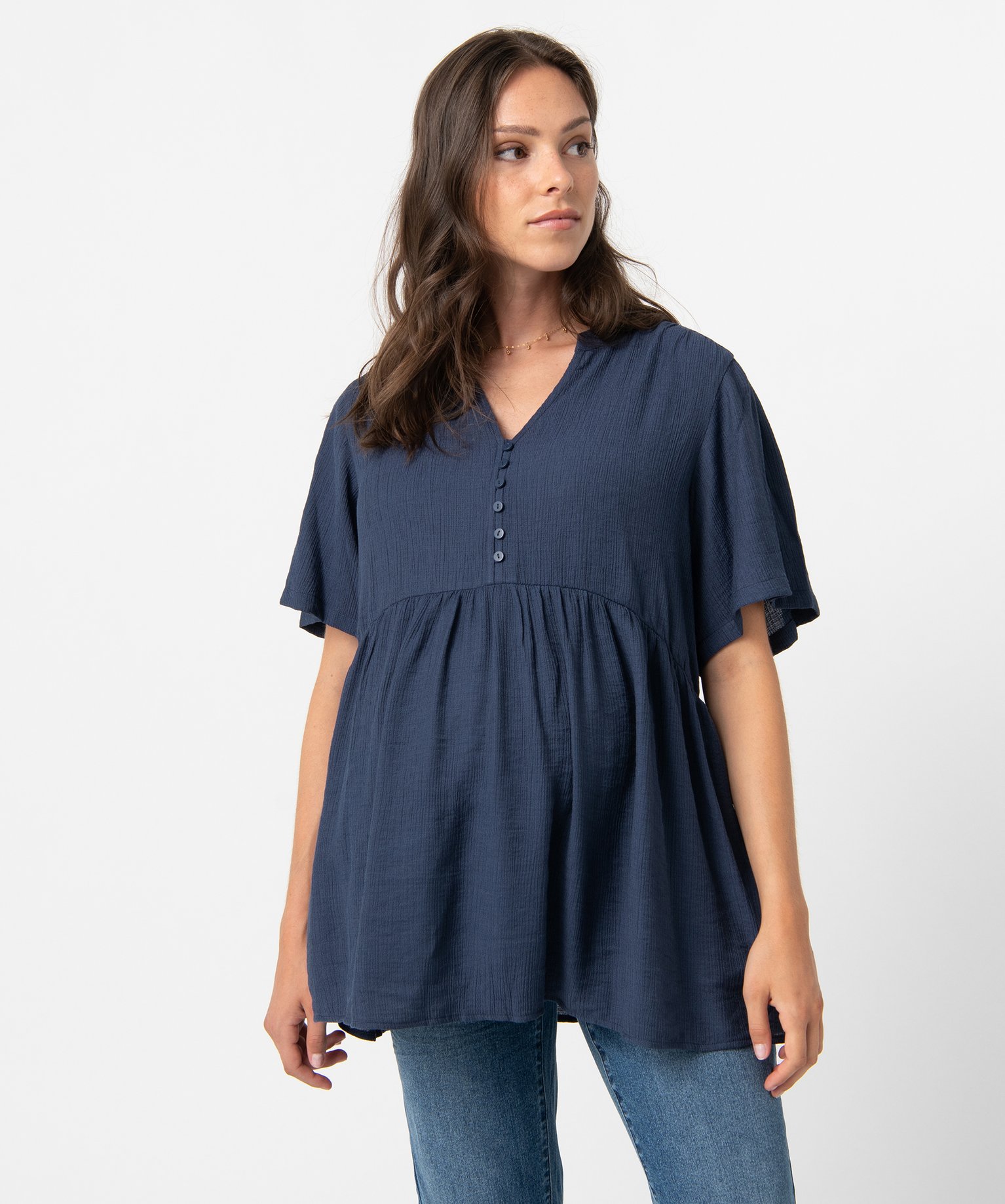 Blouse de grossesse et allaitement à manches courtes bleu | GEMO