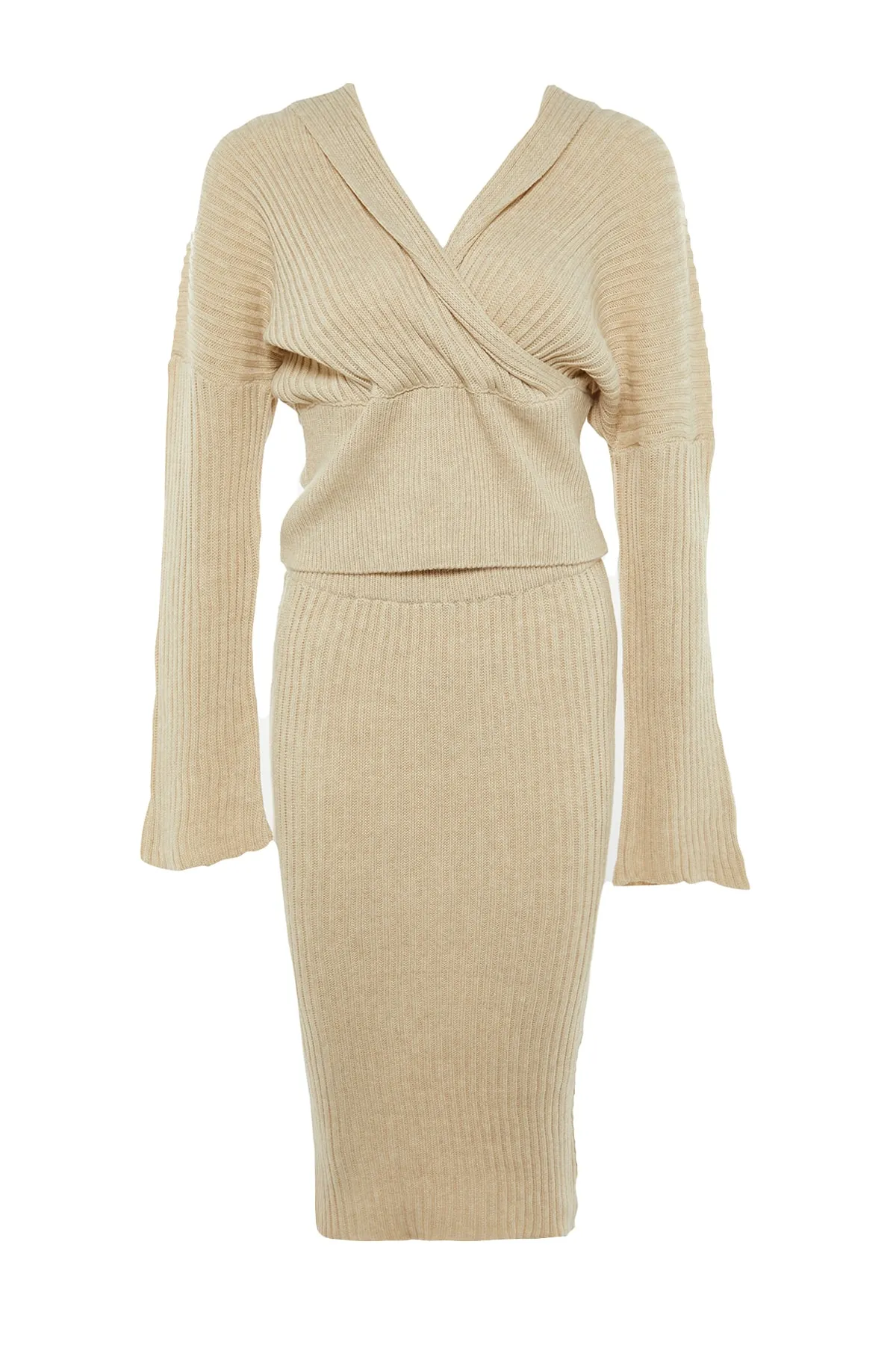 Trendyol Collection  Zweireihiges Strickoberteil und -unterteil-Set in Stein TWOAW23AU00102