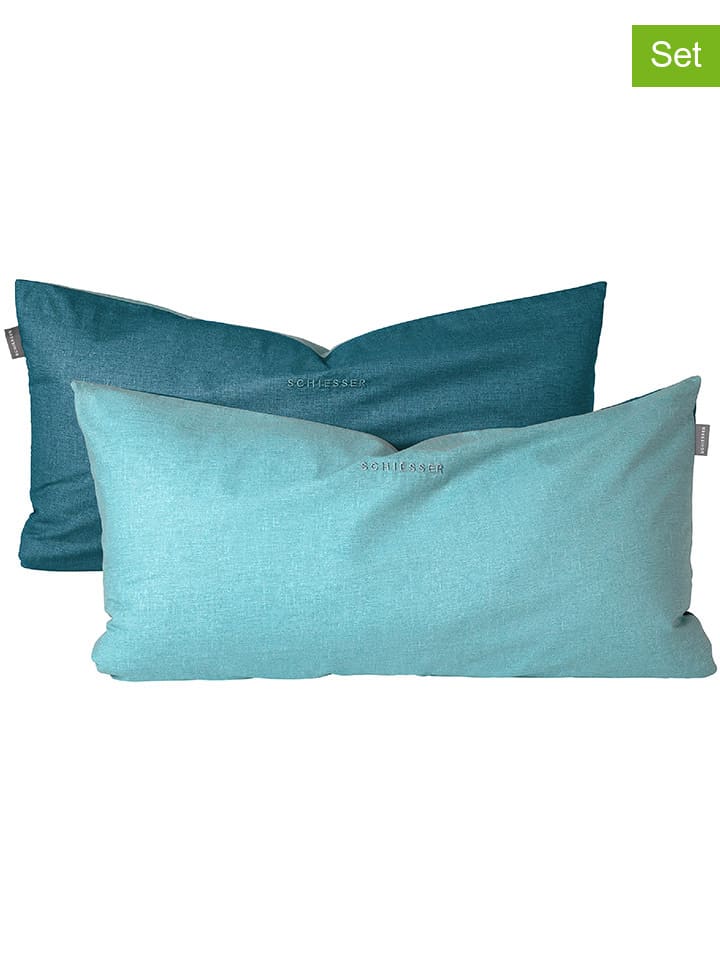 Schiesser 2er-Set: Renforcé-Kissenhüllen in Türkis günstig kaufen 40x80 cm