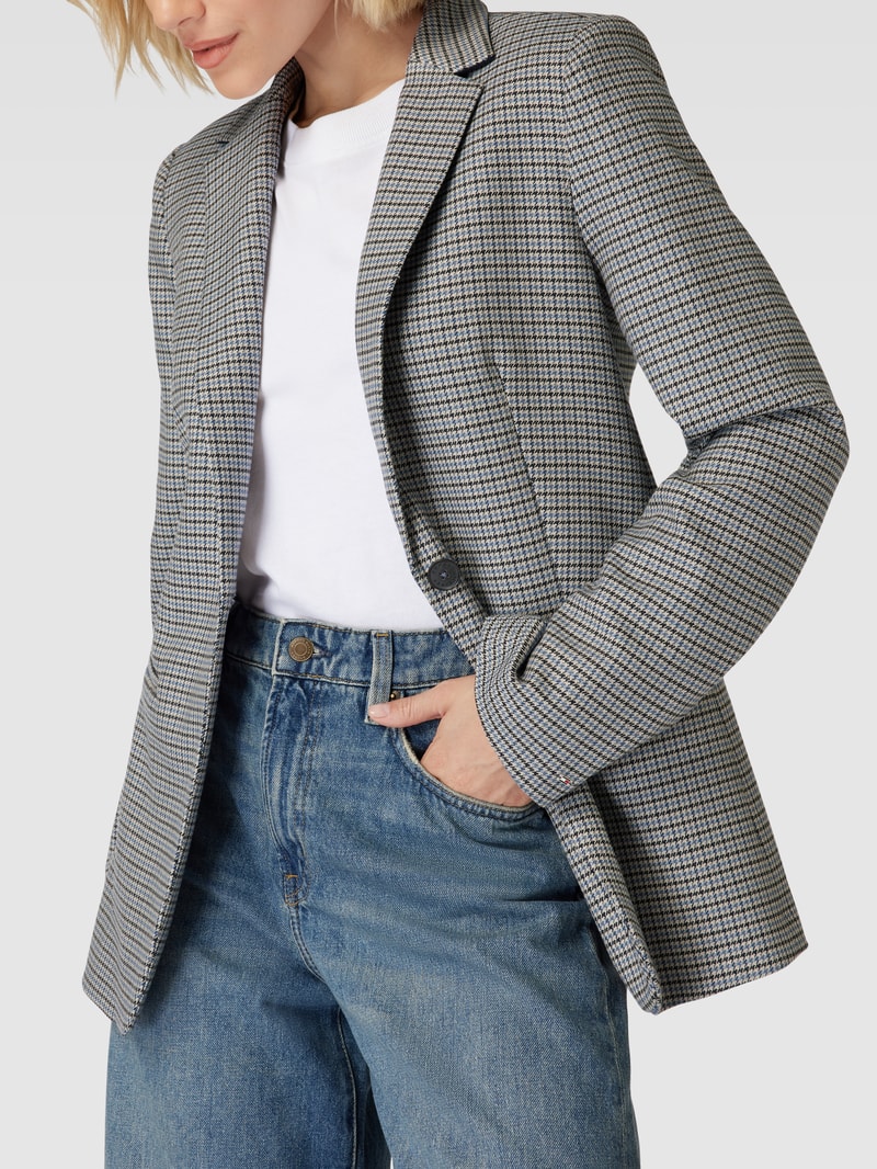 Blazer mit Hahnentrittmuster und Reverskragen in mittelgrau